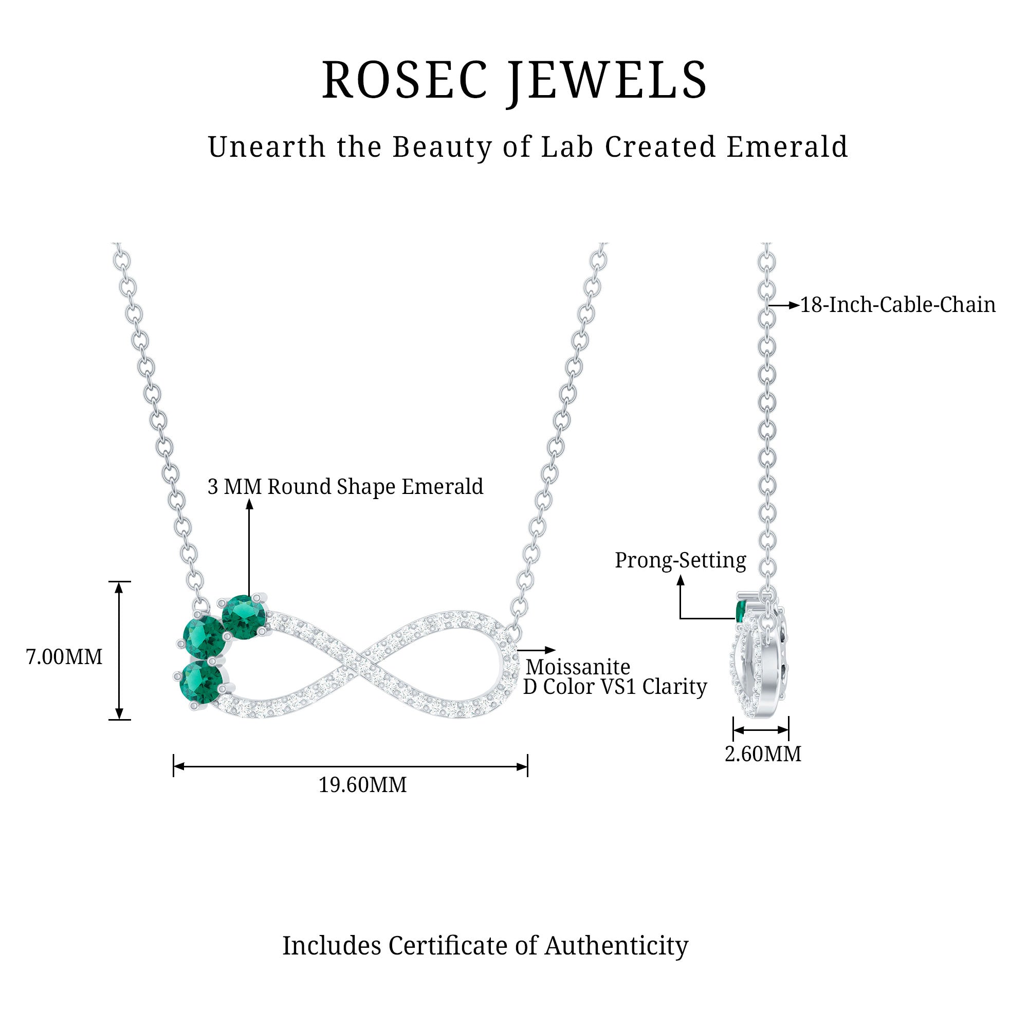 Lab Created Emerald and Moissanite Infinity Necklace with Chain