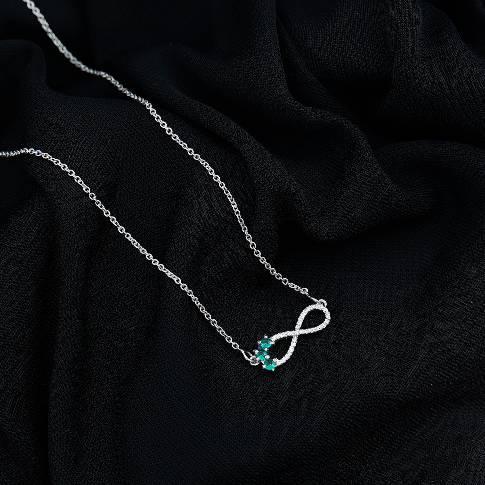 Lab Created Emerald and Moissanite Infinity Necklace with Chain
