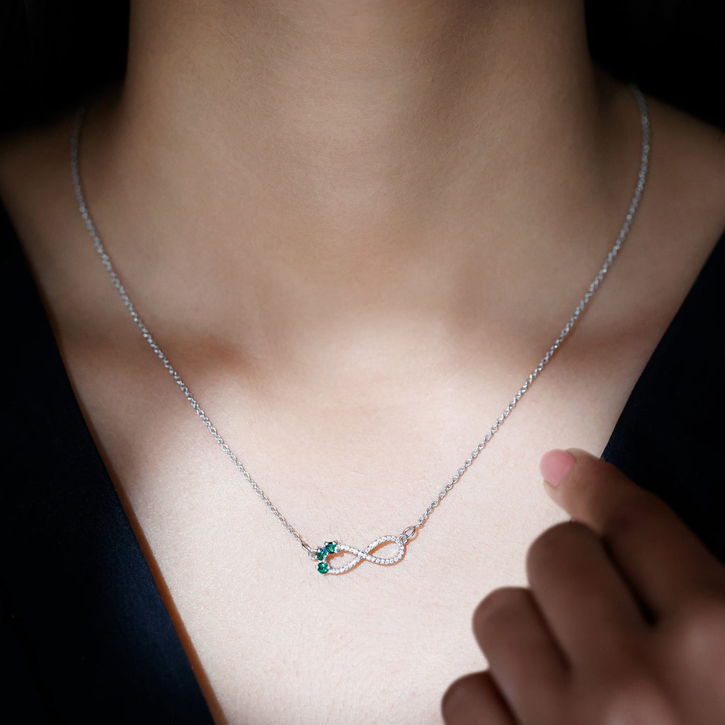 Lab Created Emerald and Moissanite Infinity Necklace with Chain