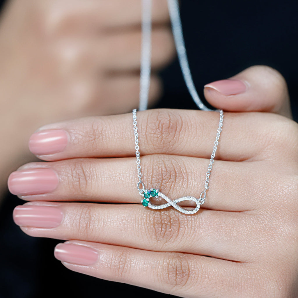 Lab Created Emerald and Moissanite Infinity Necklace with Chain