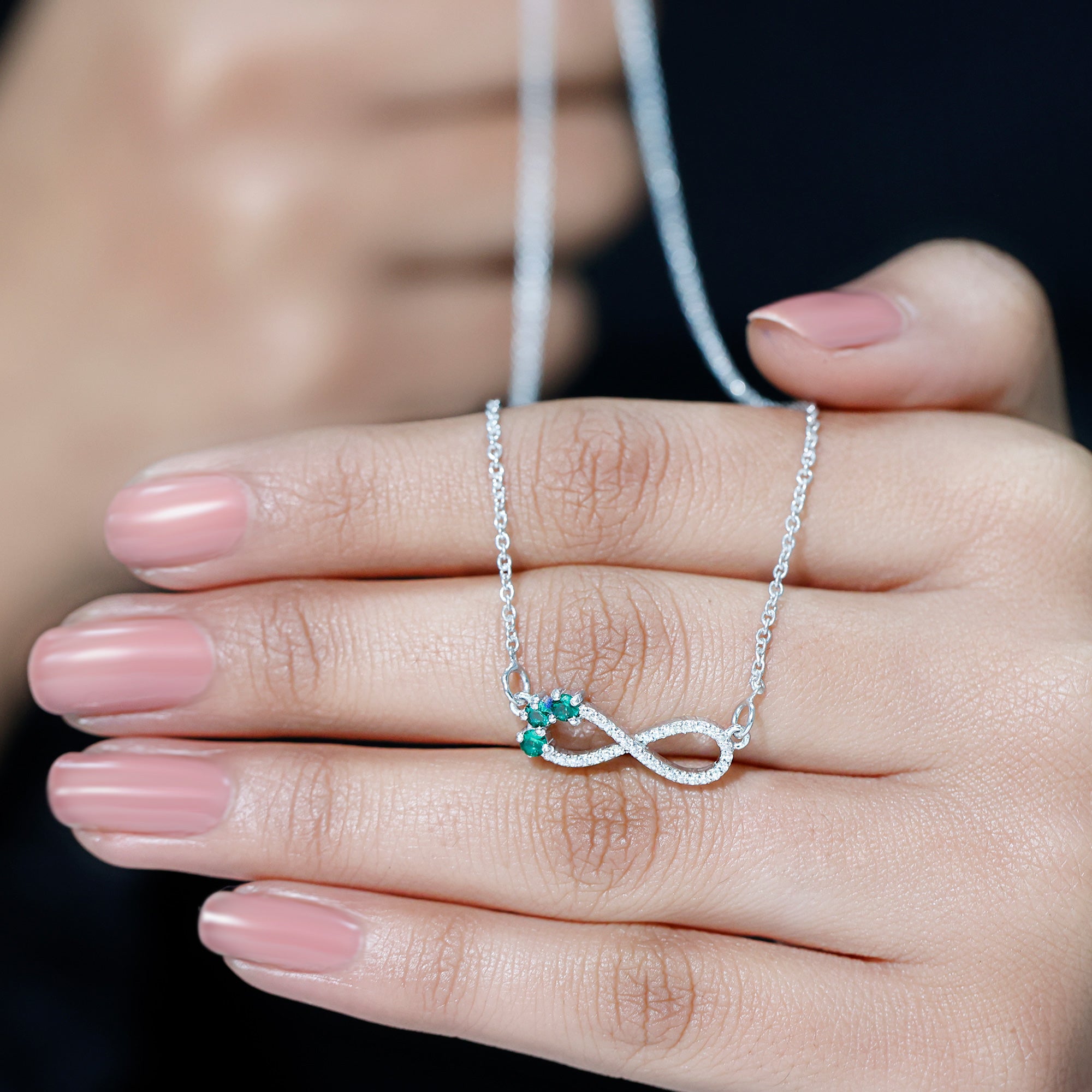 Lab Created Emerald and Moissanite Infinity Necklace with Chain
