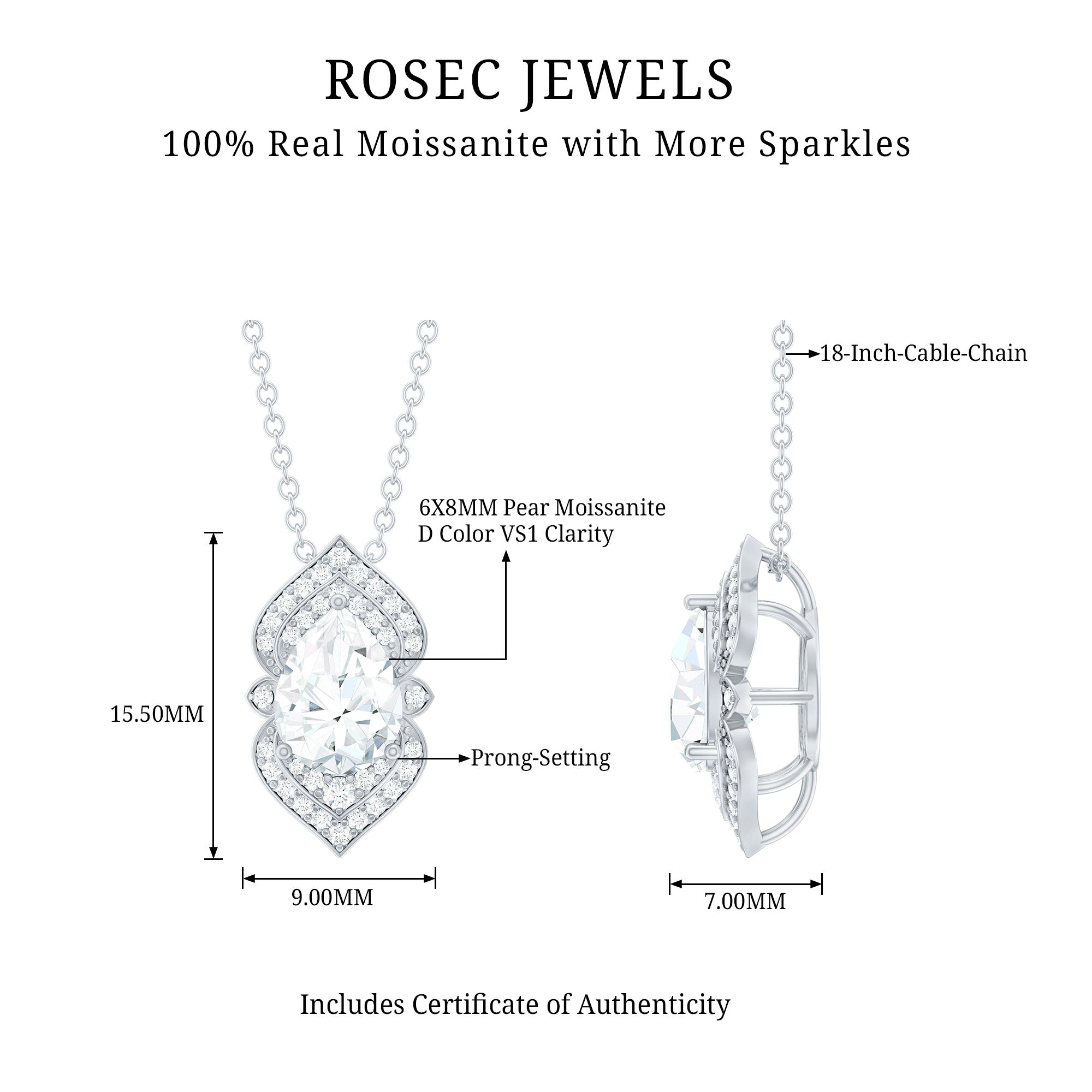 6X8 MM Pear Cut Moissanite Vintage Necklace