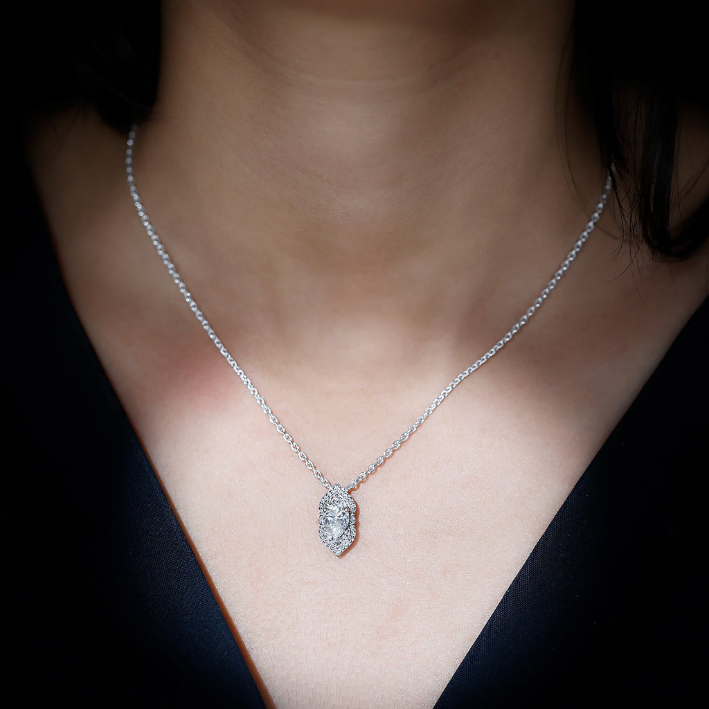 6X8 MM Pear Cut Moissanite Vintage Necklace