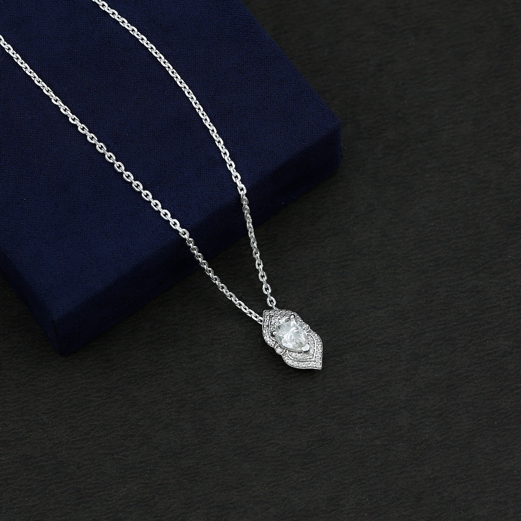 6X8 MM Pear Cut Moissanite Vintage Necklace