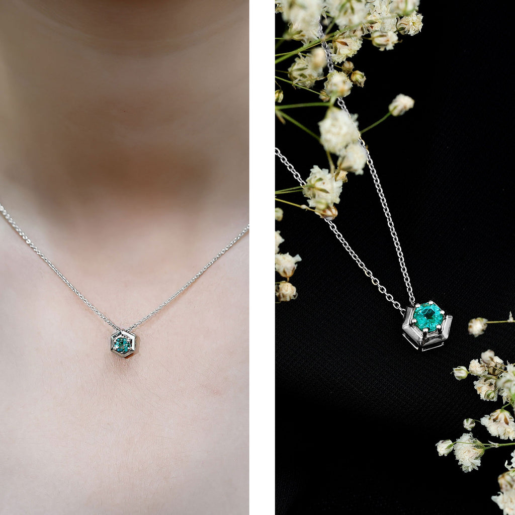 0.75 CT Antique Emerald Solitaire Pendant in 6 Prong Setting