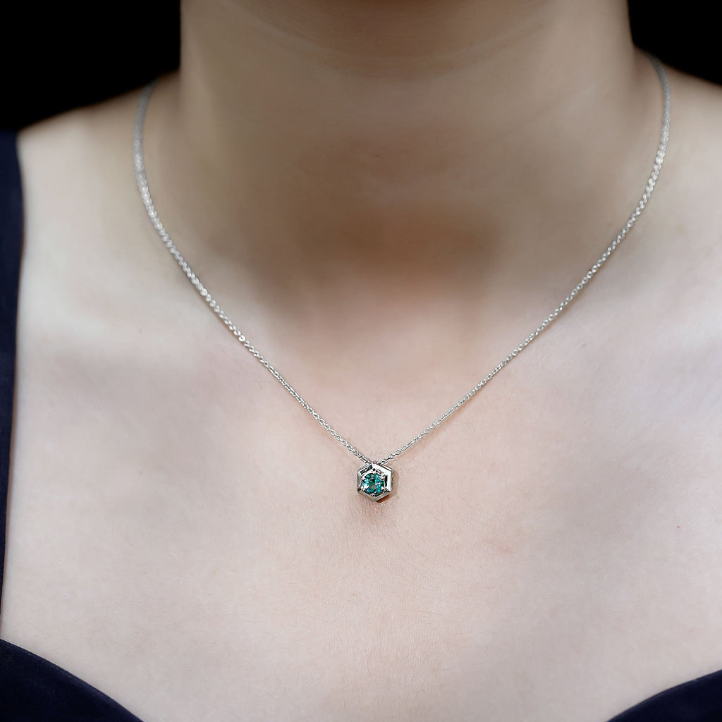 0.75 CT Antique Emerald Solitaire Pendant in 6 Prong Setting