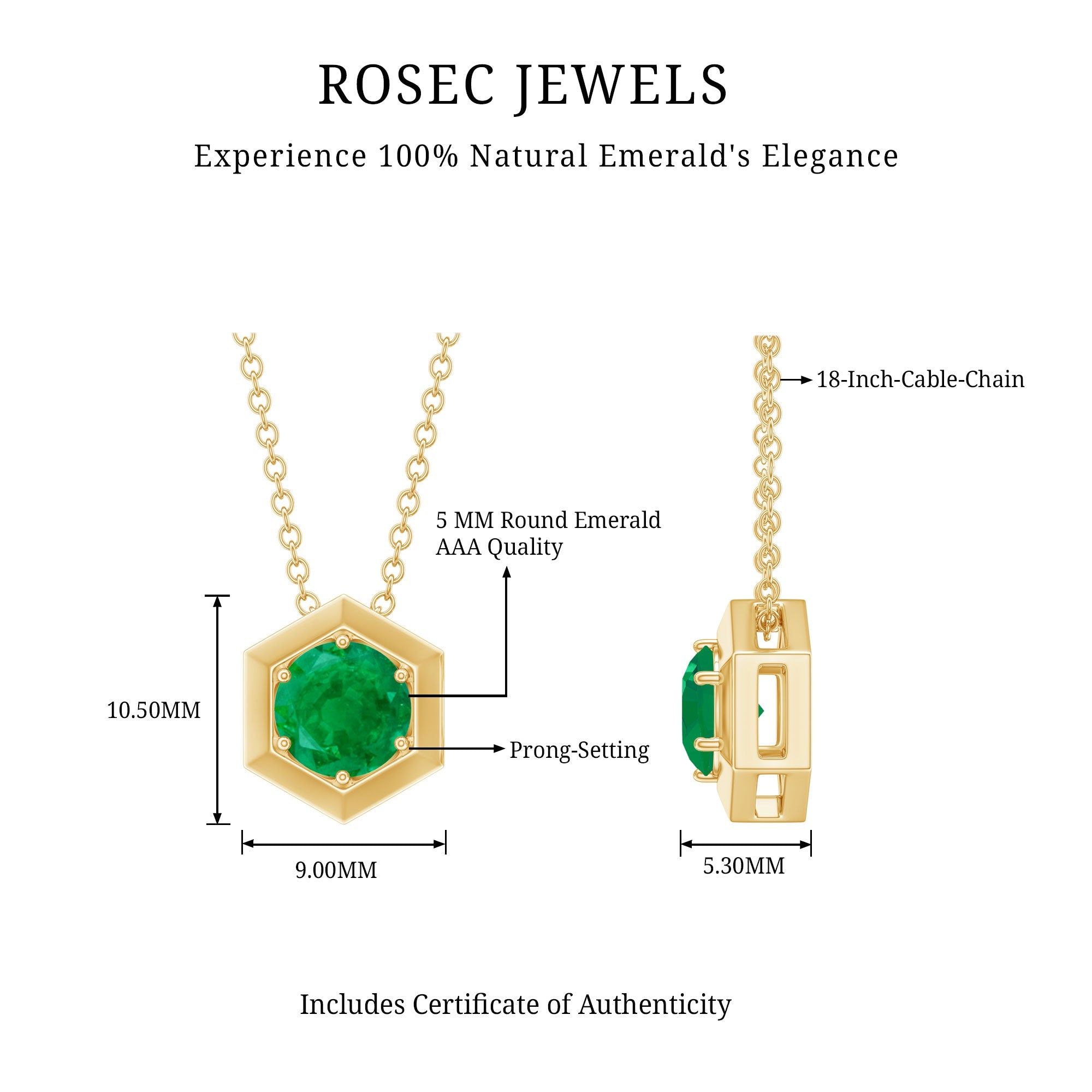0.75 CT Antique Emerald Solitaire Pendant in 6 Prong Setting