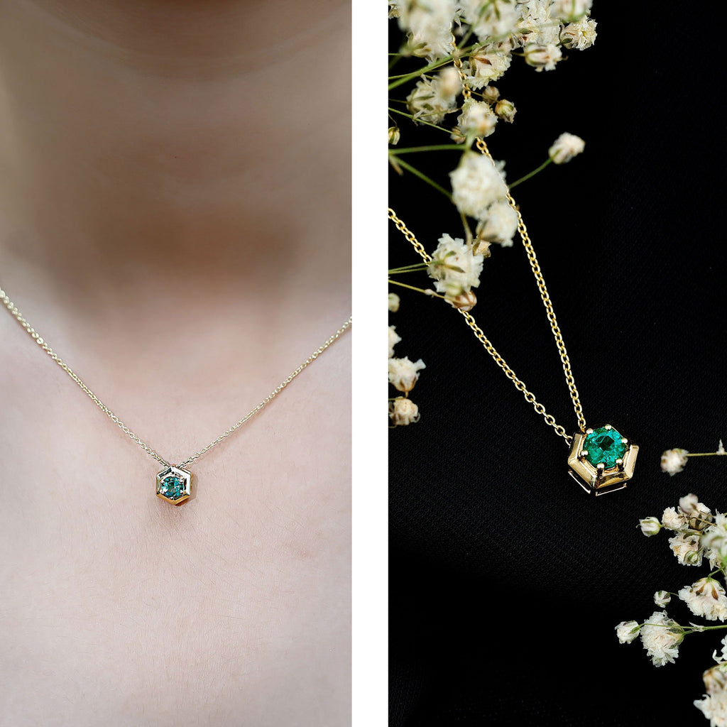 0.75 CT Antique Emerald Solitaire Pendant in 6 Prong Setting