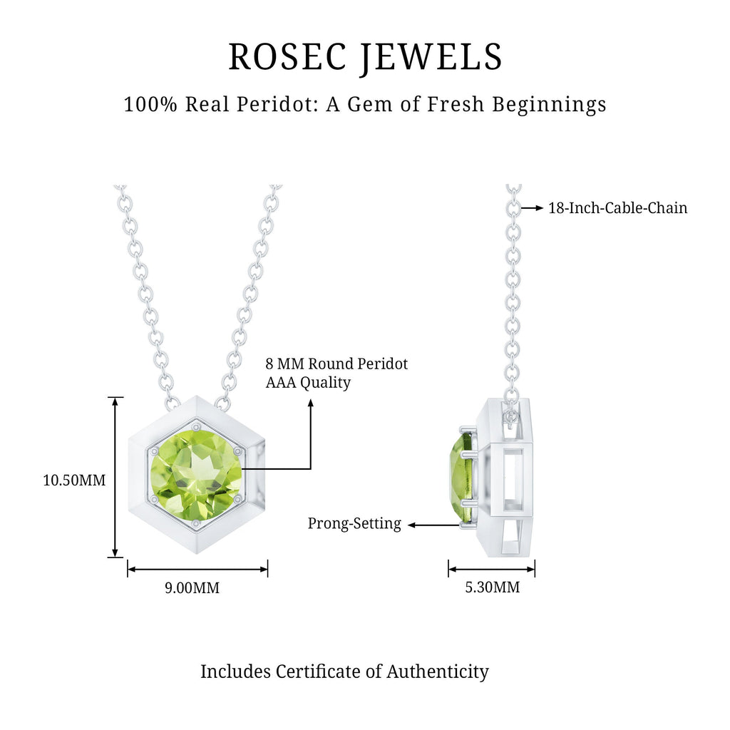 1 CT Hexagon Pendant for Women with Solitaire Round Peridot