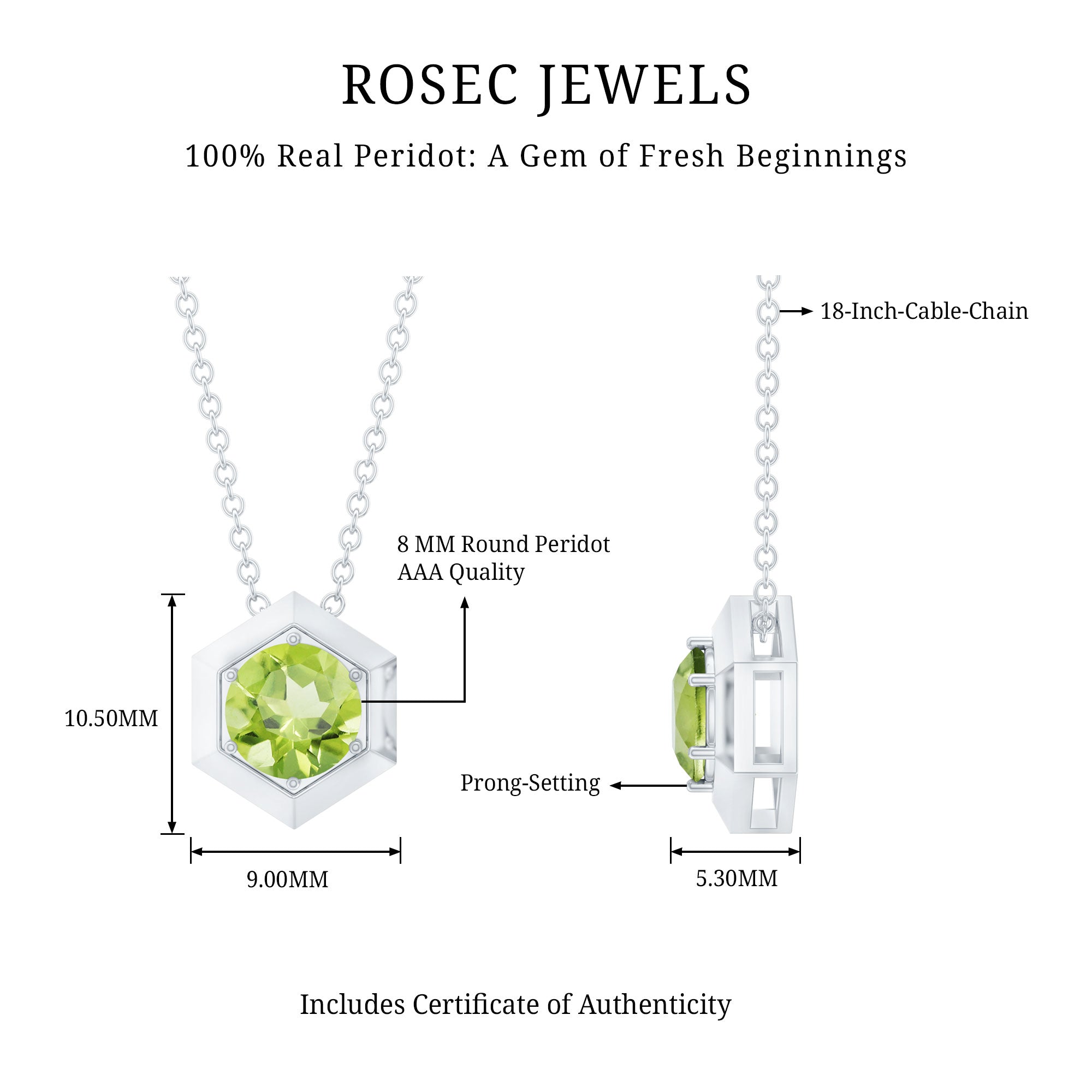 1 CT Hexagon Pendant for Women with Solitaire Round Peridot