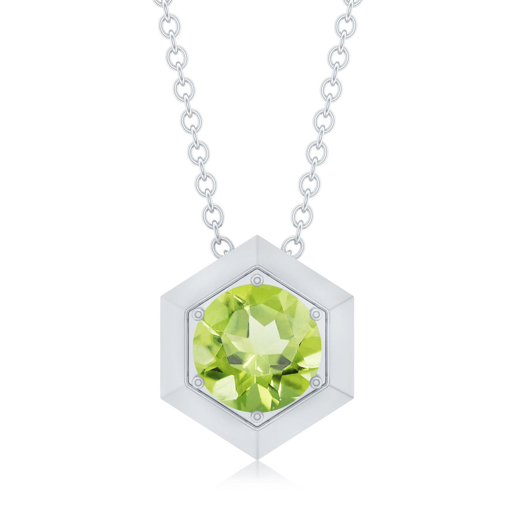 1 CT Hexagon Pendant for Women with Solitaire Round Peridot