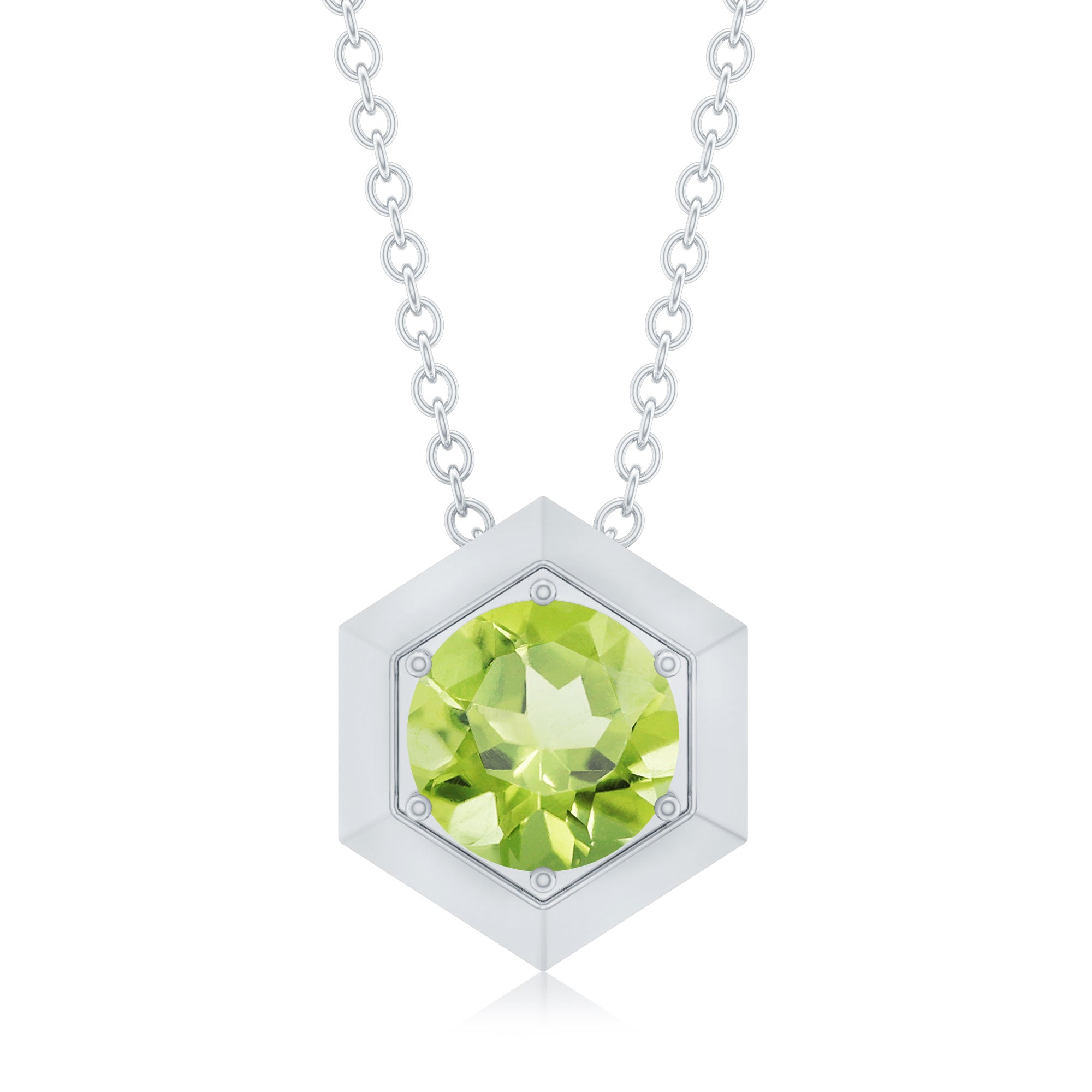 1 CT Hexagon Pendant for Women with Solitaire Round Peridot