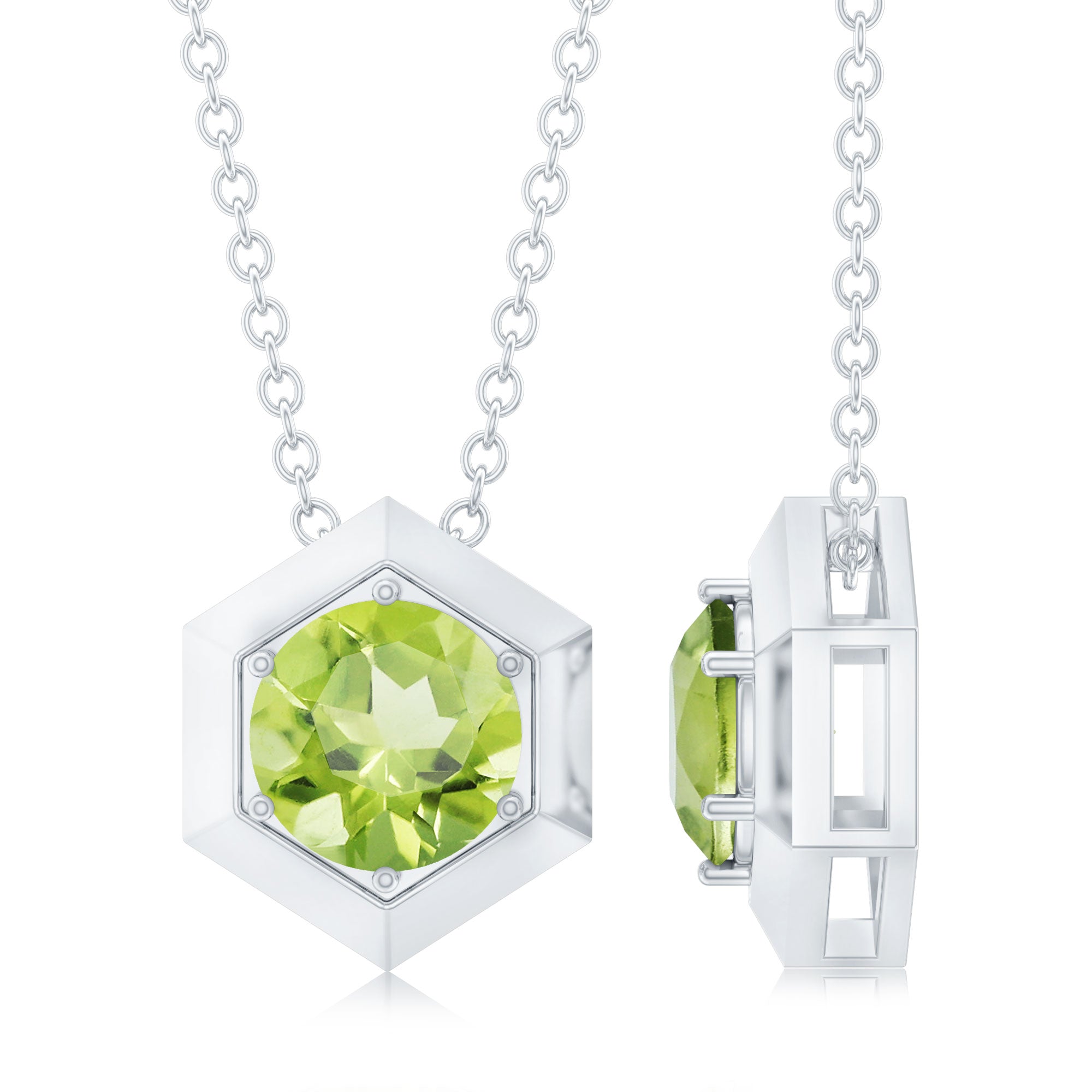 1 CT Hexagon Pendant for Women with Solitaire Round Peridot