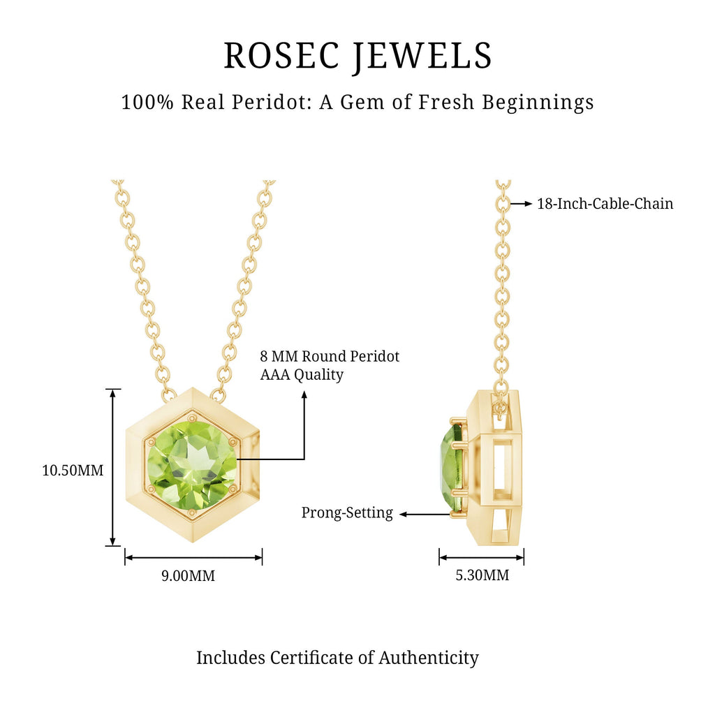1 CT Hexagon Pendant for Women with Solitaire Round Peridot