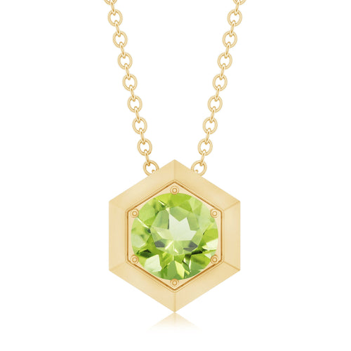1 CT Hexagon Pendant for Women with Solitaire Round Peridot