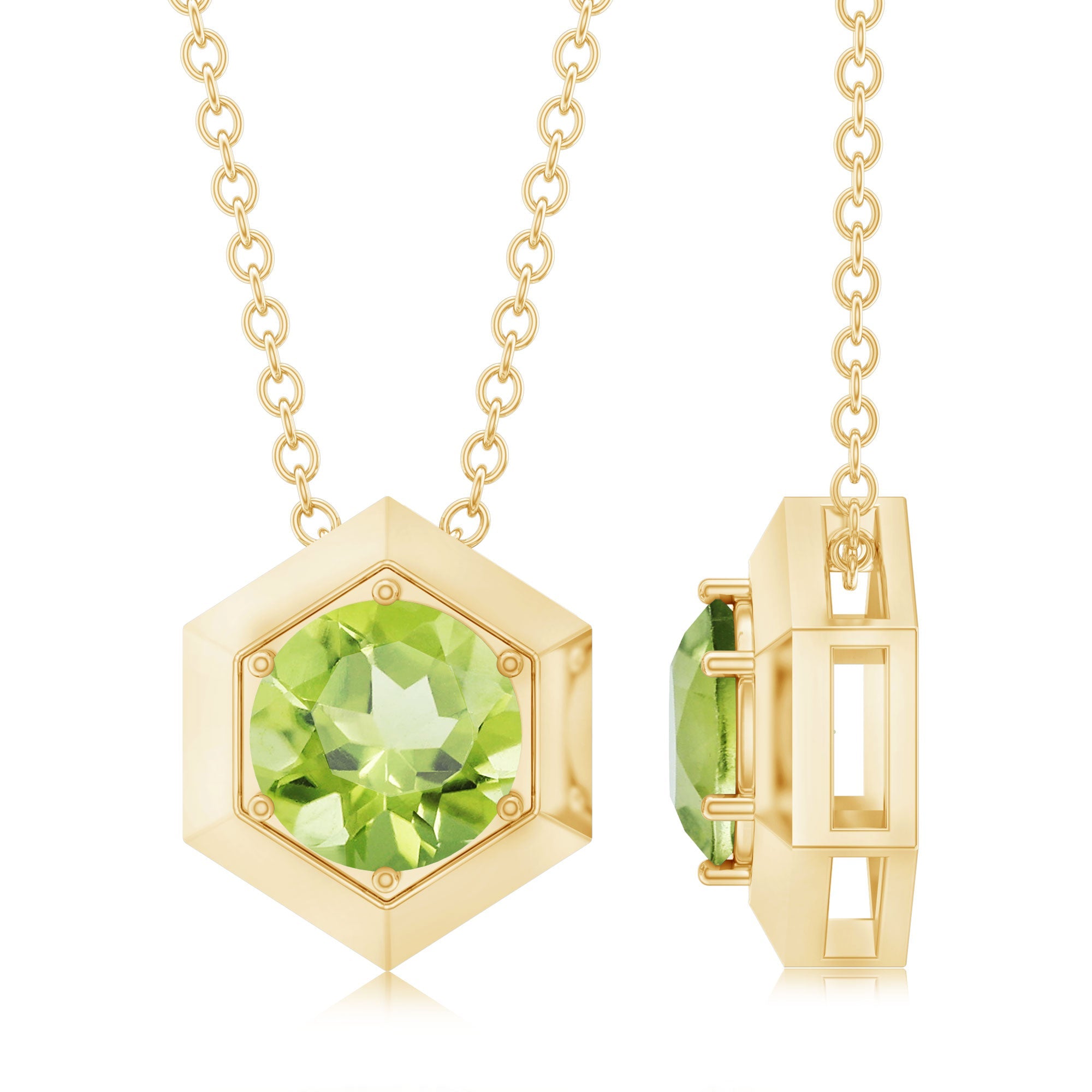 1 CT Hexagon Pendant for Women with Solitaire Round Peridot