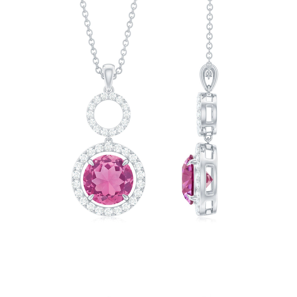 1 CT Pink Tourmaline and Moissanite Dangle Pendant Necklace