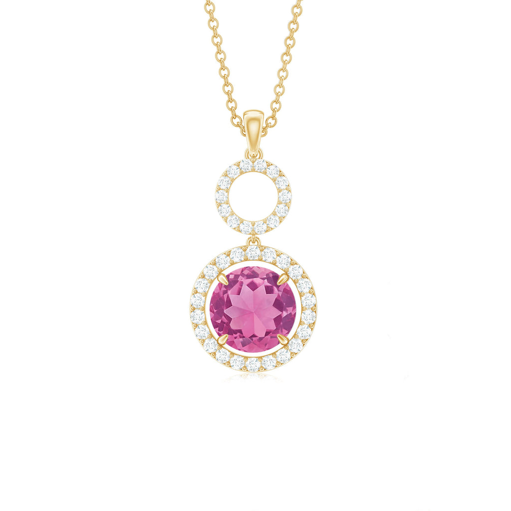 1 CT Pink Tourmaline and Moissanite Dangle Pendant Necklace