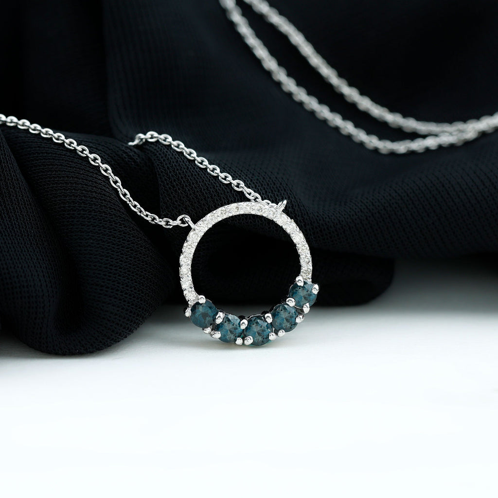Natural London Blue Topaz and Diamond Eternity Necklace