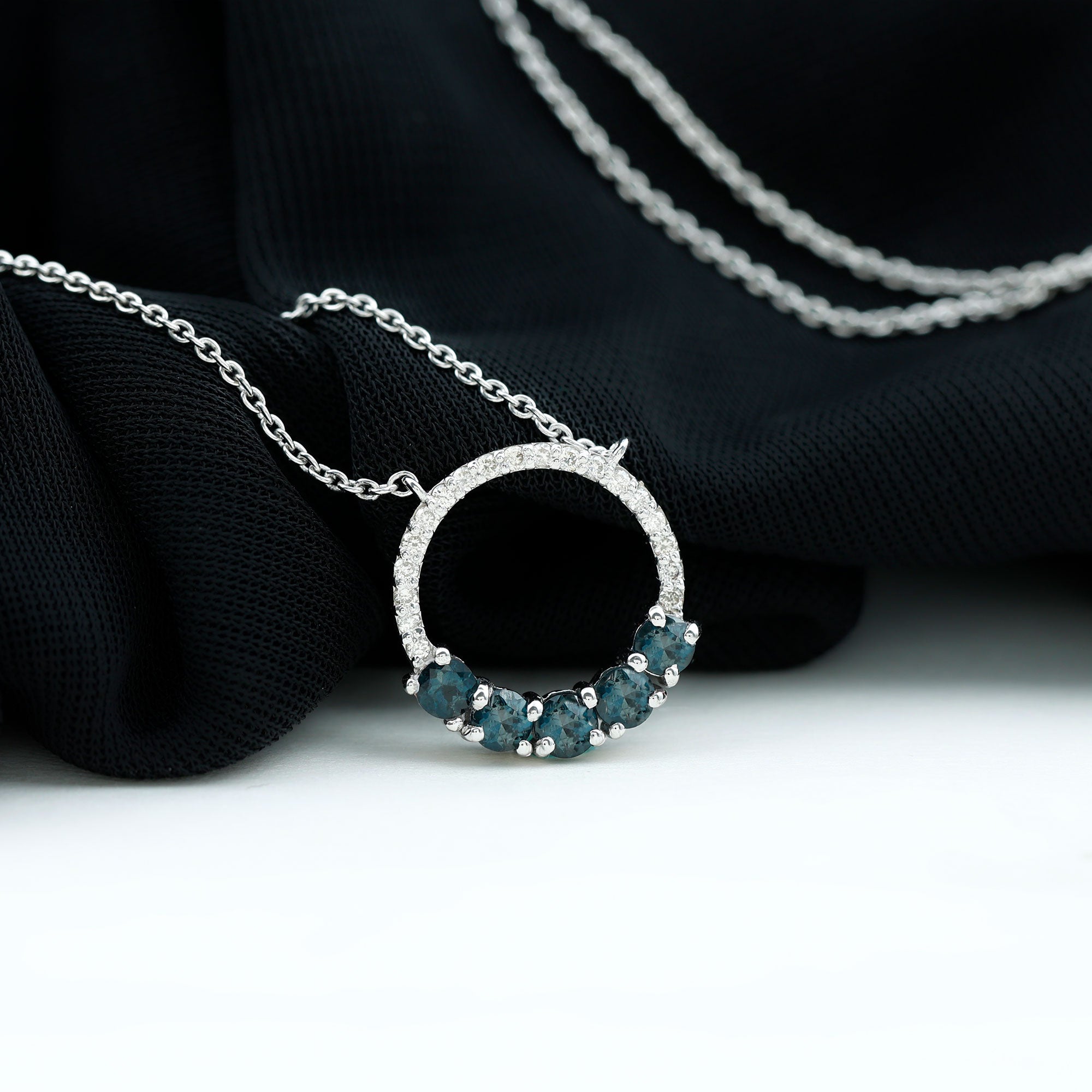 Natural London Blue Topaz and Diamond Eternity Necklace