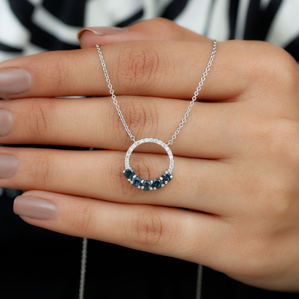 Natural London Blue Topaz and Diamond Eternity Necklace