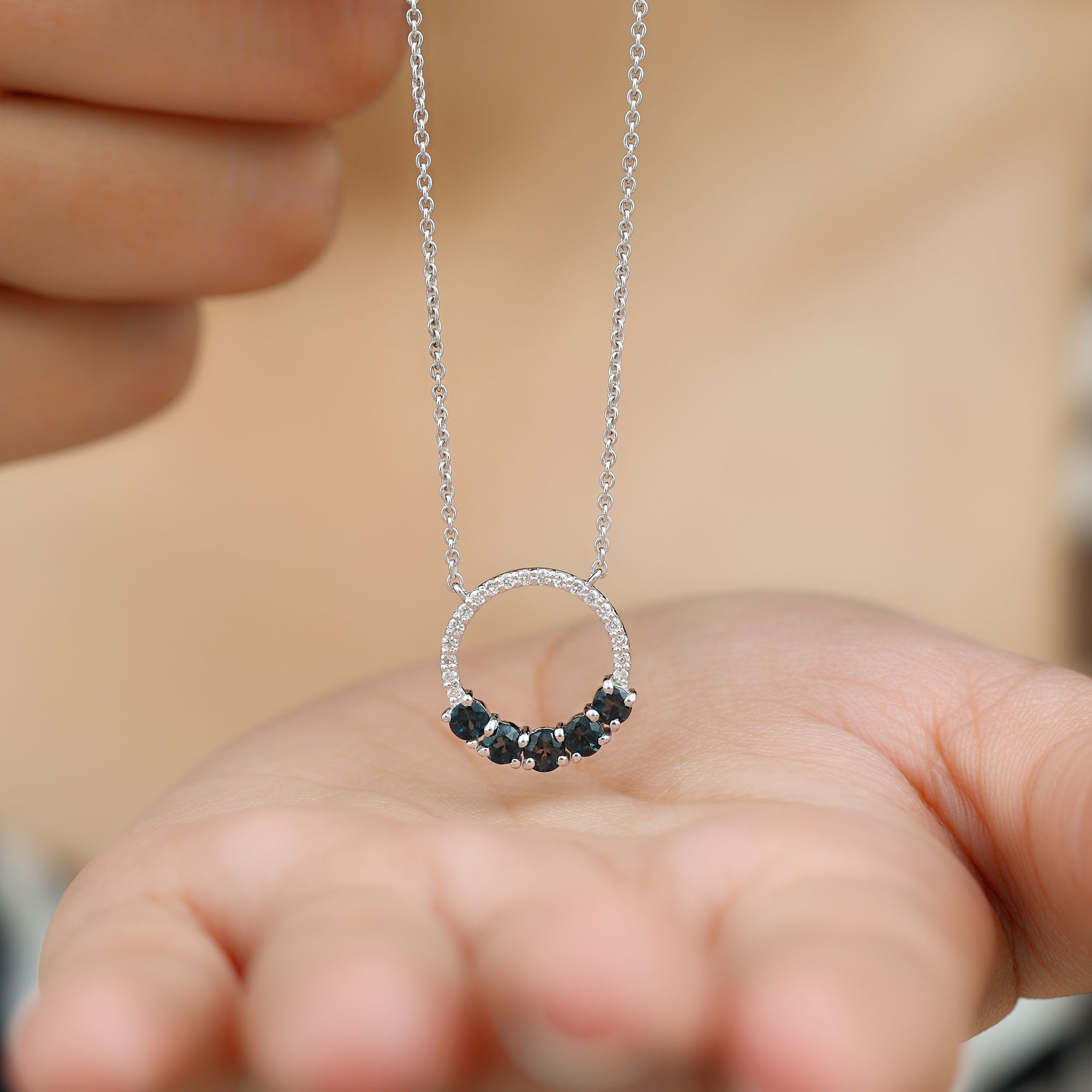 Natural London Blue Topaz and Diamond Eternity Necklace