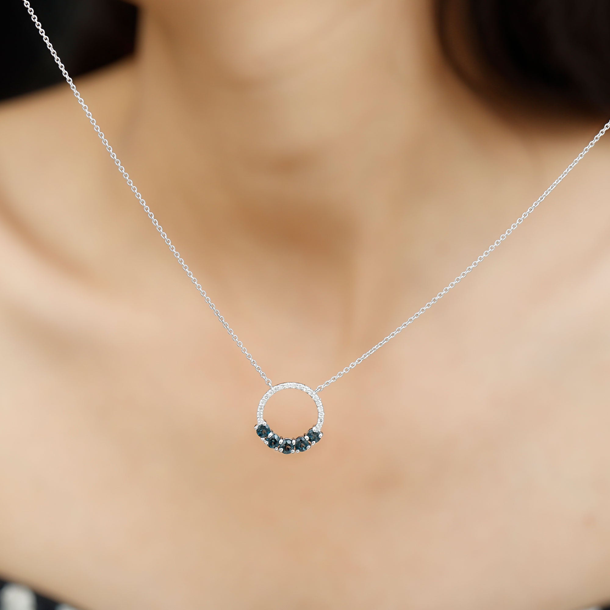 Natural London Blue Topaz and Diamond Eternity Necklace