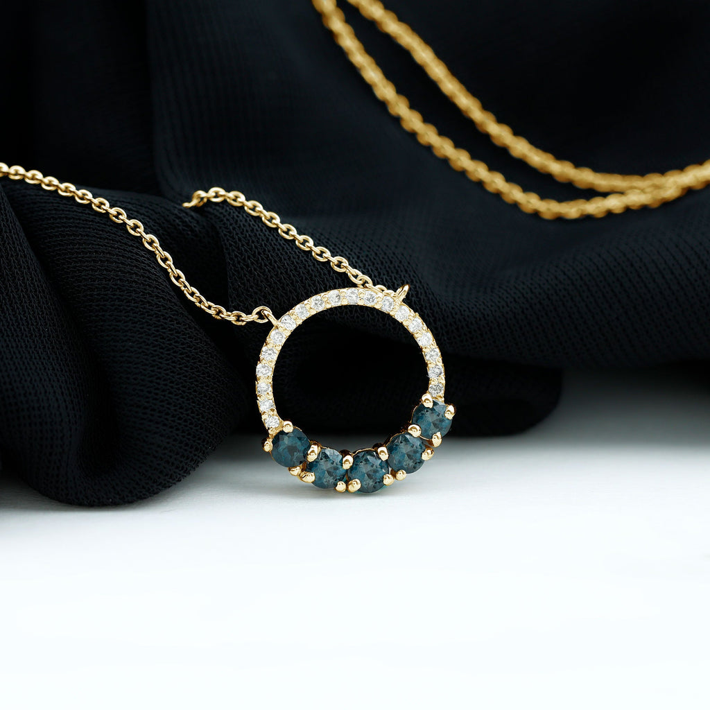 Natural London Blue Topaz and Diamond Eternity Necklace