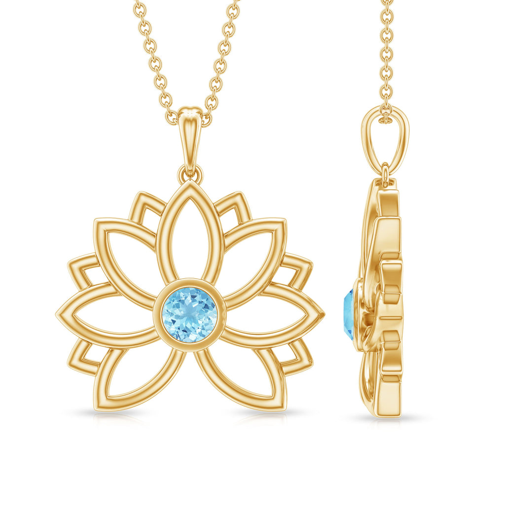 Solitaire Aquamarine Lotus Flower Pendant in Bezel Setting