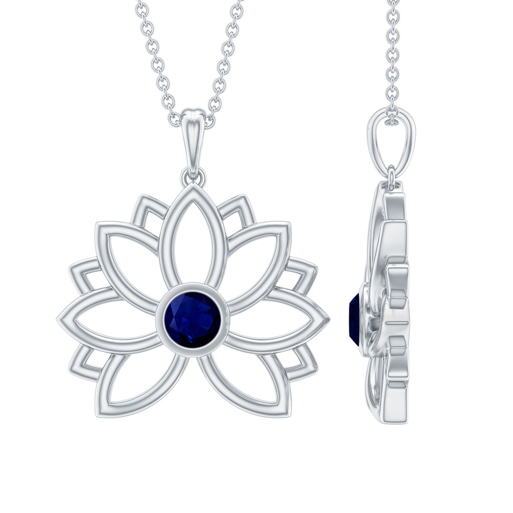 Real Blue Sapphire Lotus Flower Necklace with Chain