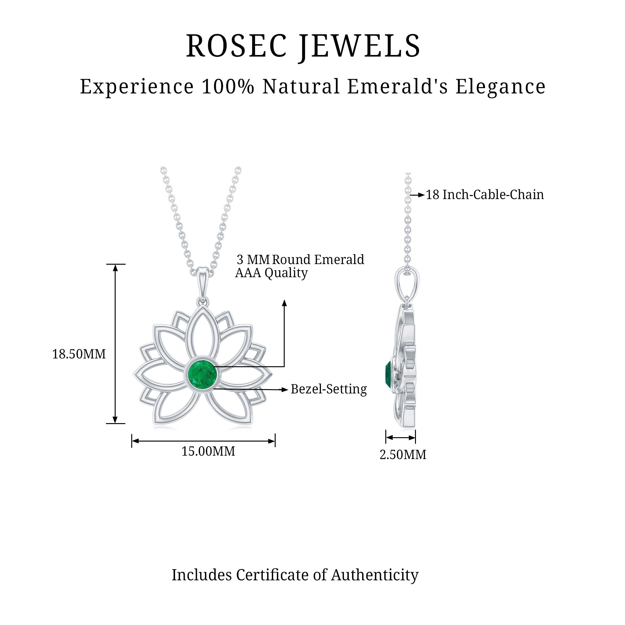 Genuine Emerald Lotus Necklace With Chain