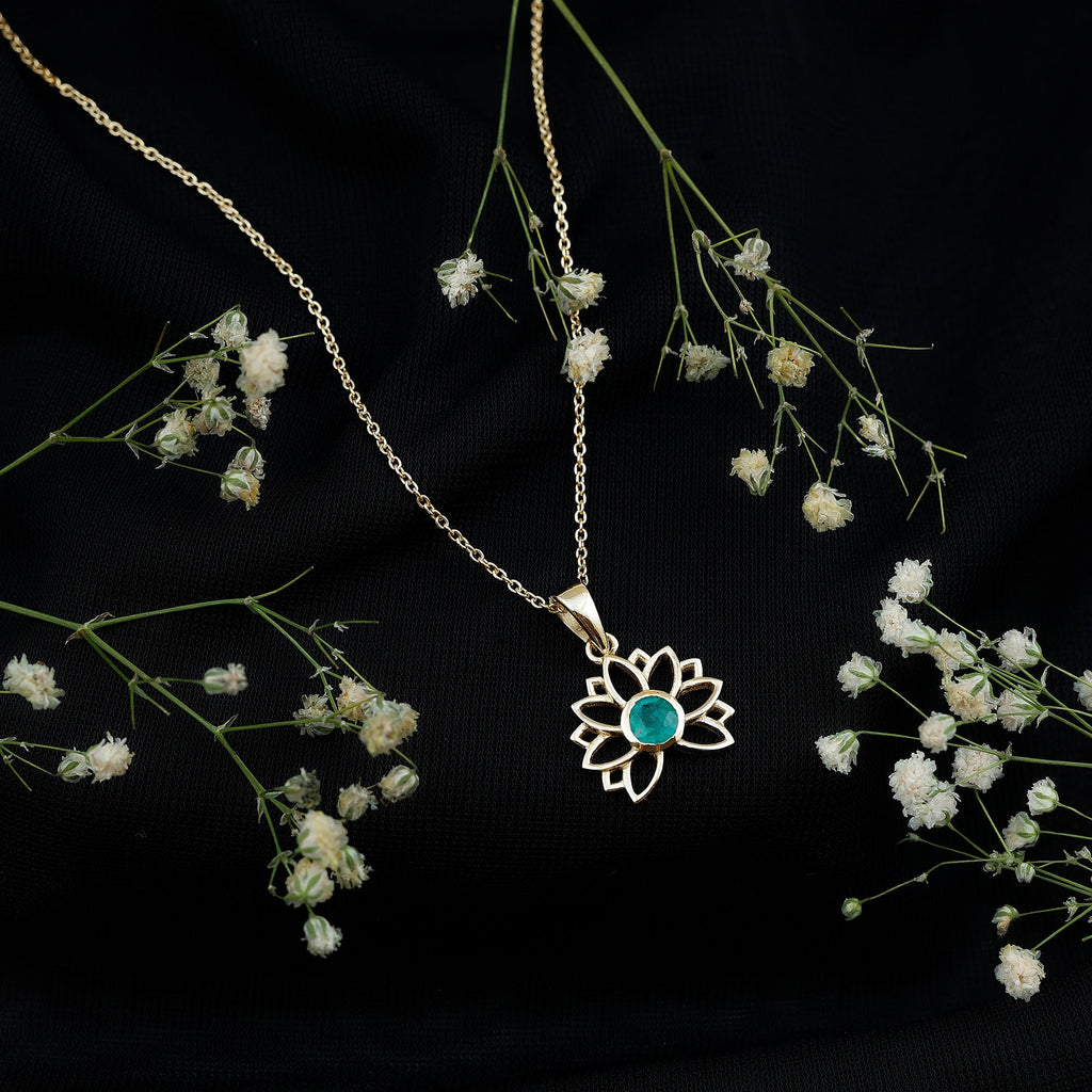 Genuine Emerald Lotus Necklace With Chain
