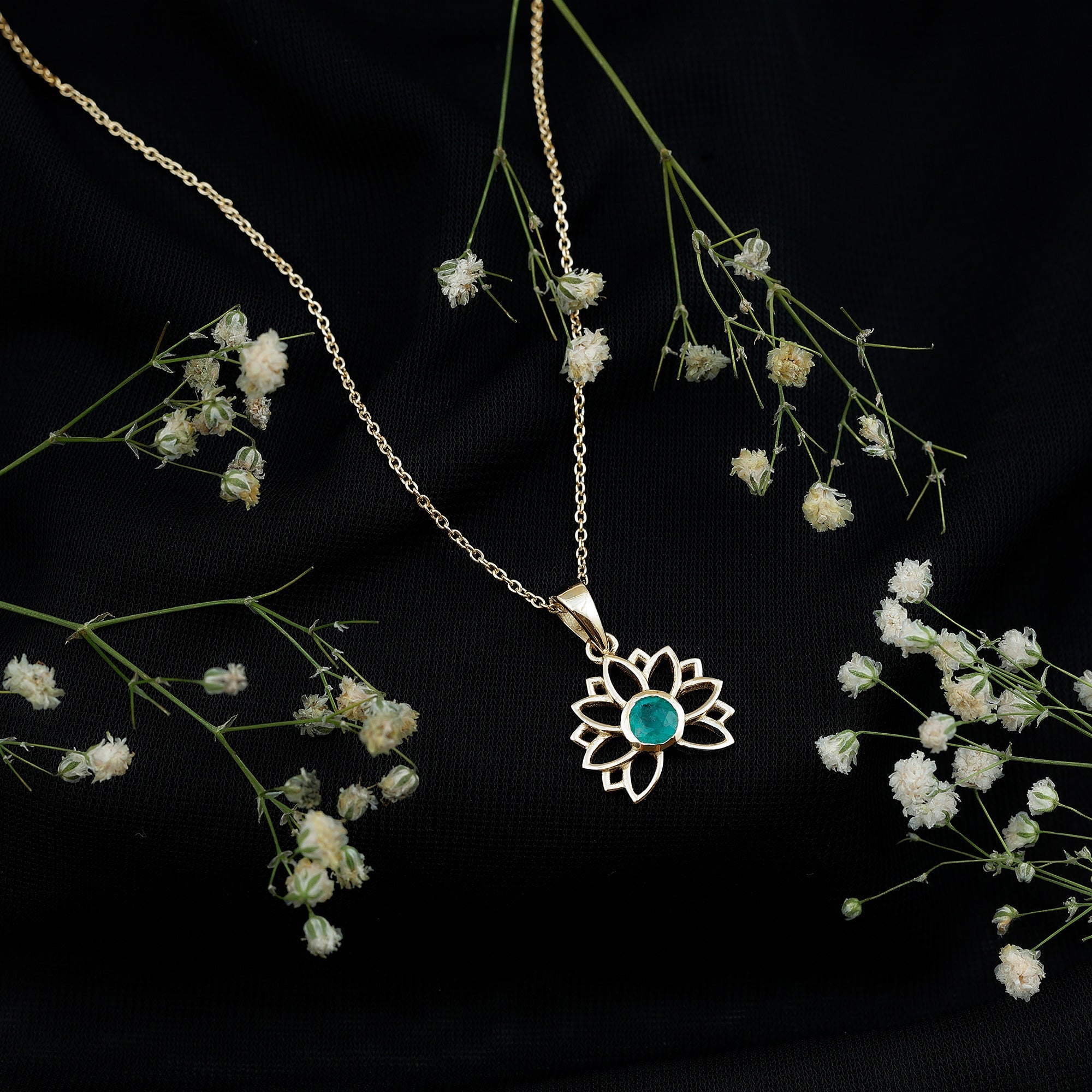 Genuine Emerald Lotus Necklace With Chain