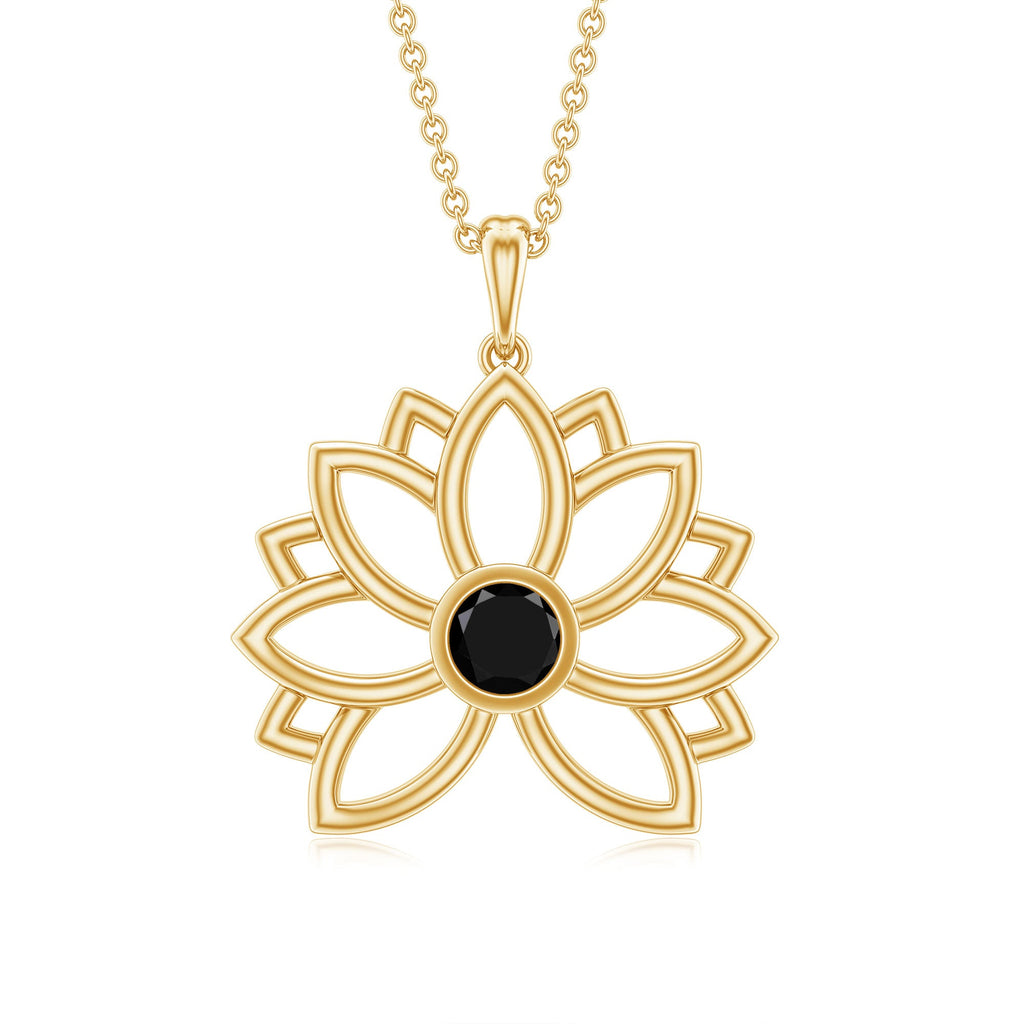 Bezel Set Lab Grown Black Diamond Lotus Flower Necklace