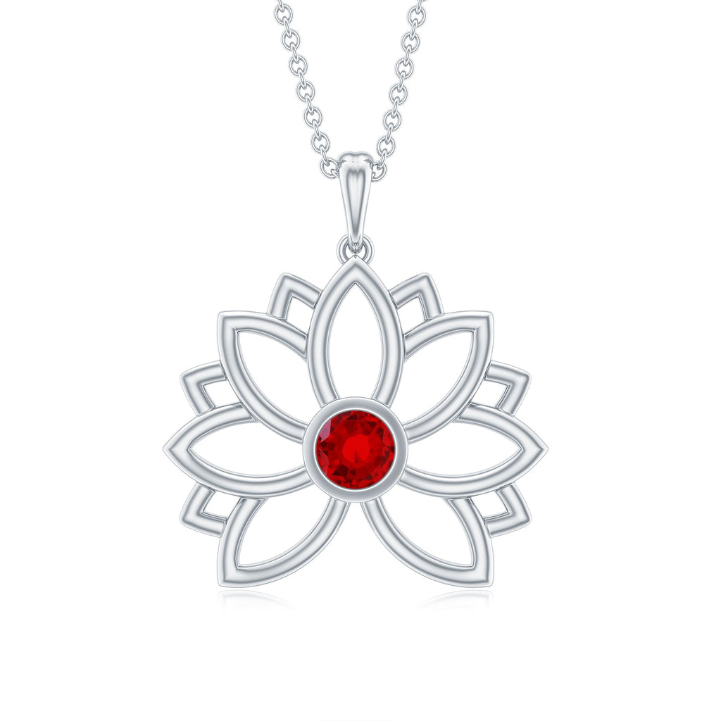 3 MM Created Ruby Lotus Flower Gold Necklace