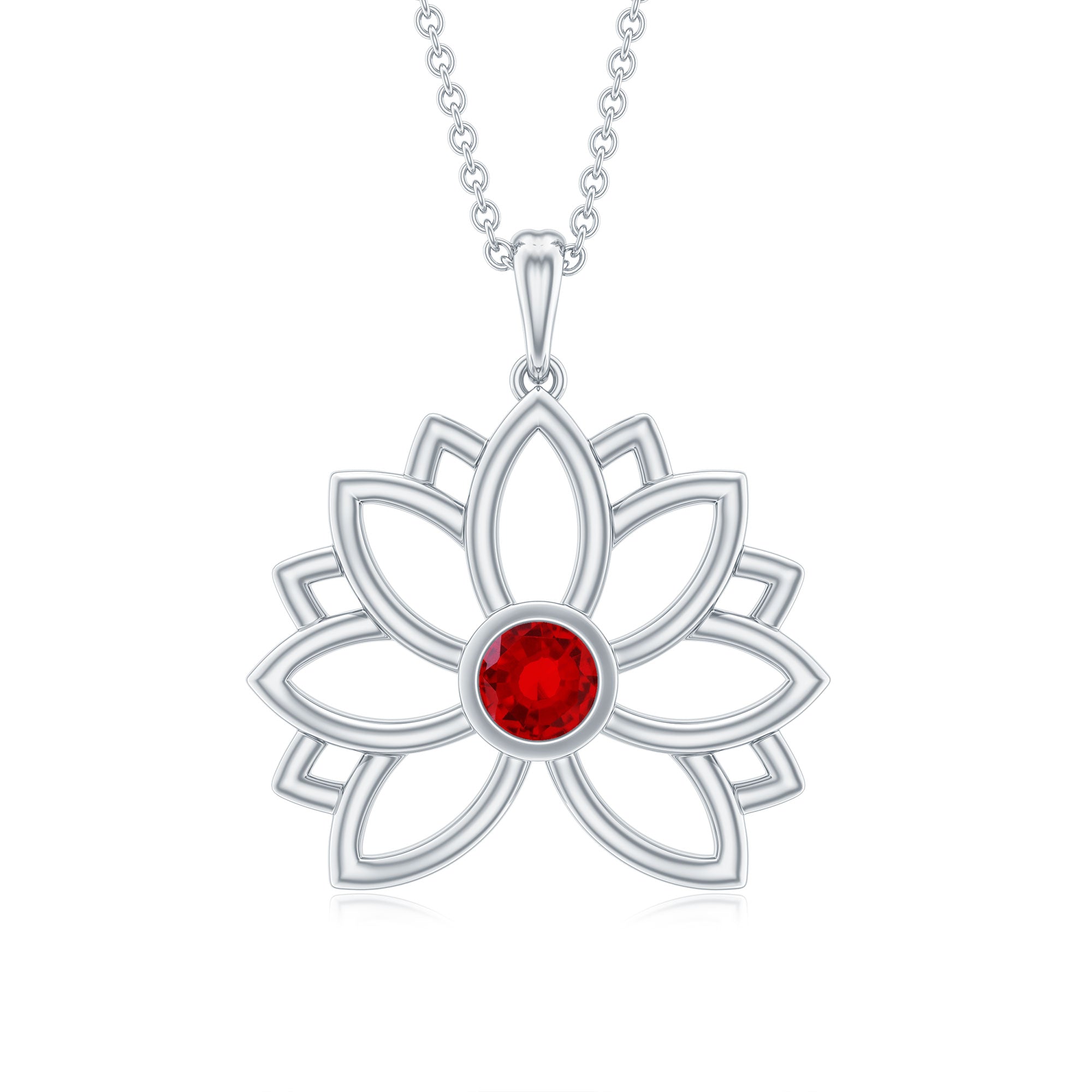 3 MM Created Ruby Lotus Flower Gold Necklace