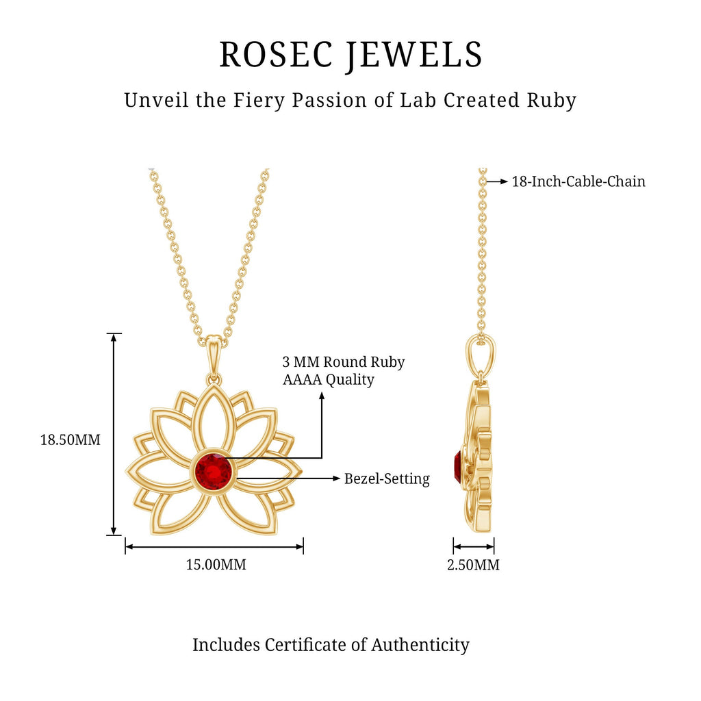 3 MM Created Ruby Lotus Flower Gold Necklace
