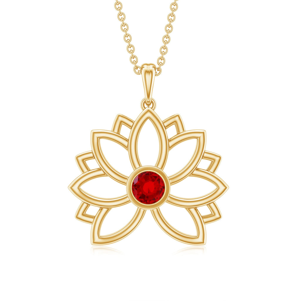 3 MM Created Ruby Lotus Flower Gold Necklace