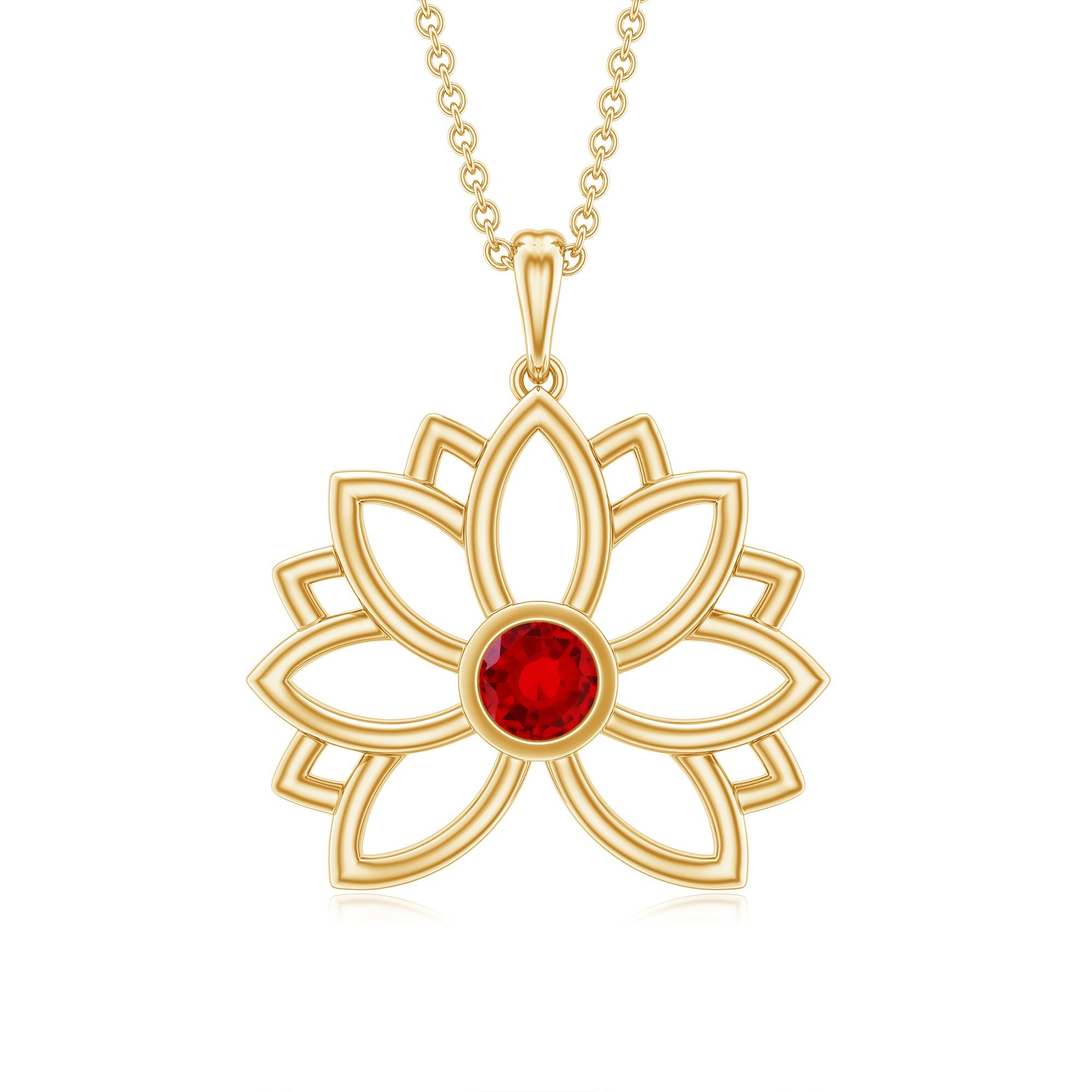 3 MM Created Ruby Lotus Flower Gold Necklace