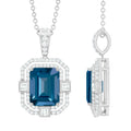 Certified 1.8 Carat Emerald Cut London Blue Topaz Vintage Necklace with Silver Chain