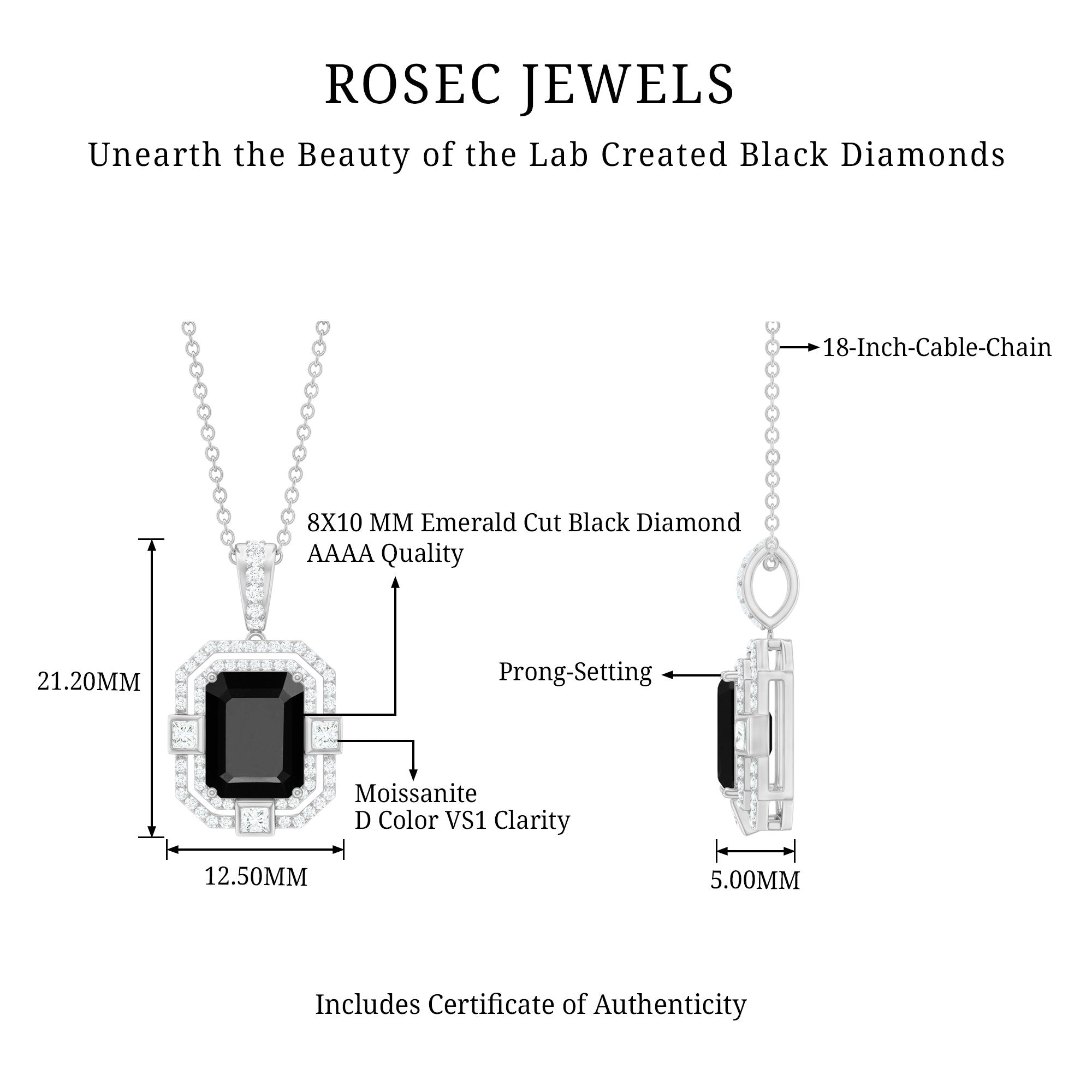 Vintage Inspired Octagon Created Black Diamond Pendant with Moissanite