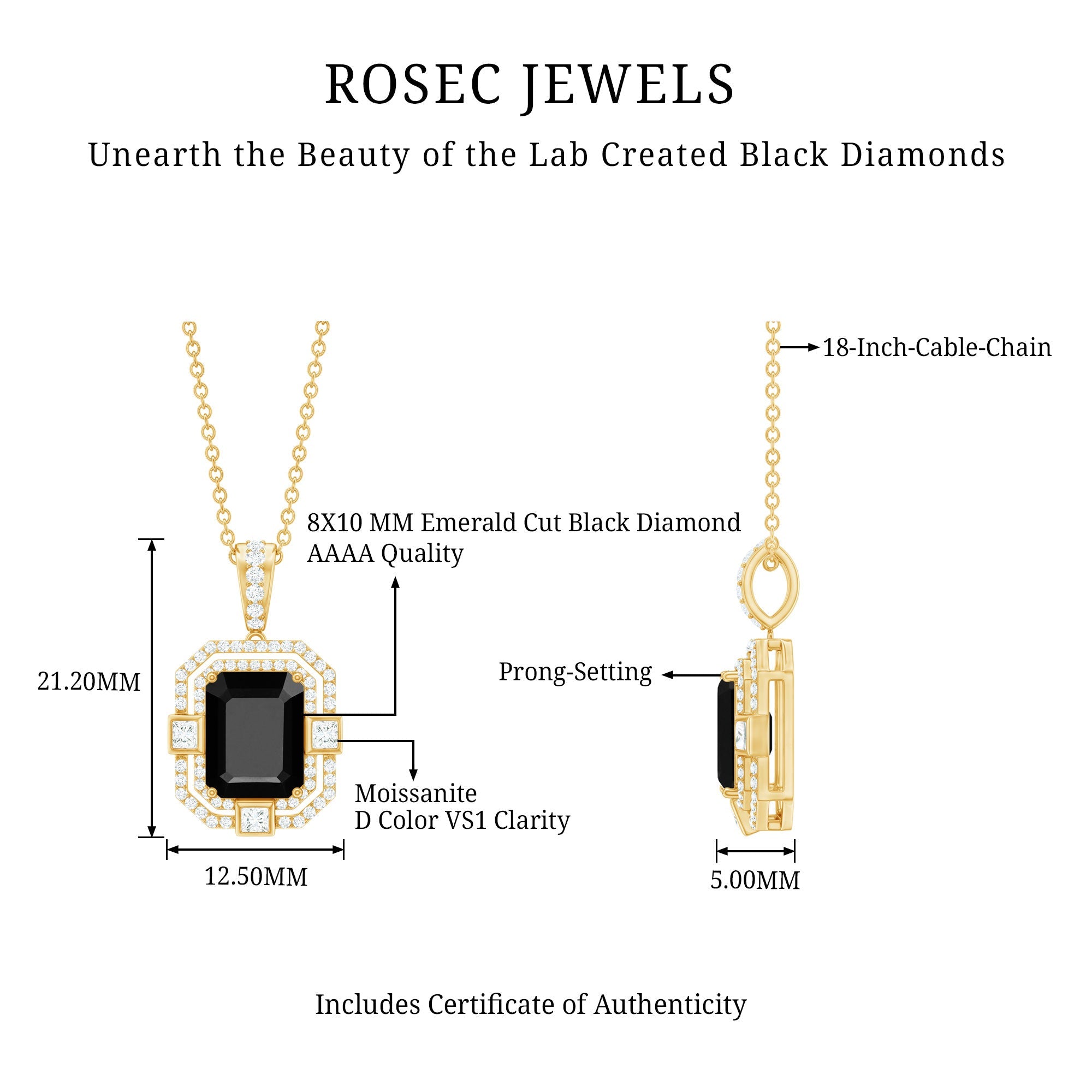 Vintage Inspired Octagon Created Black Diamond Pendant with Moissanite