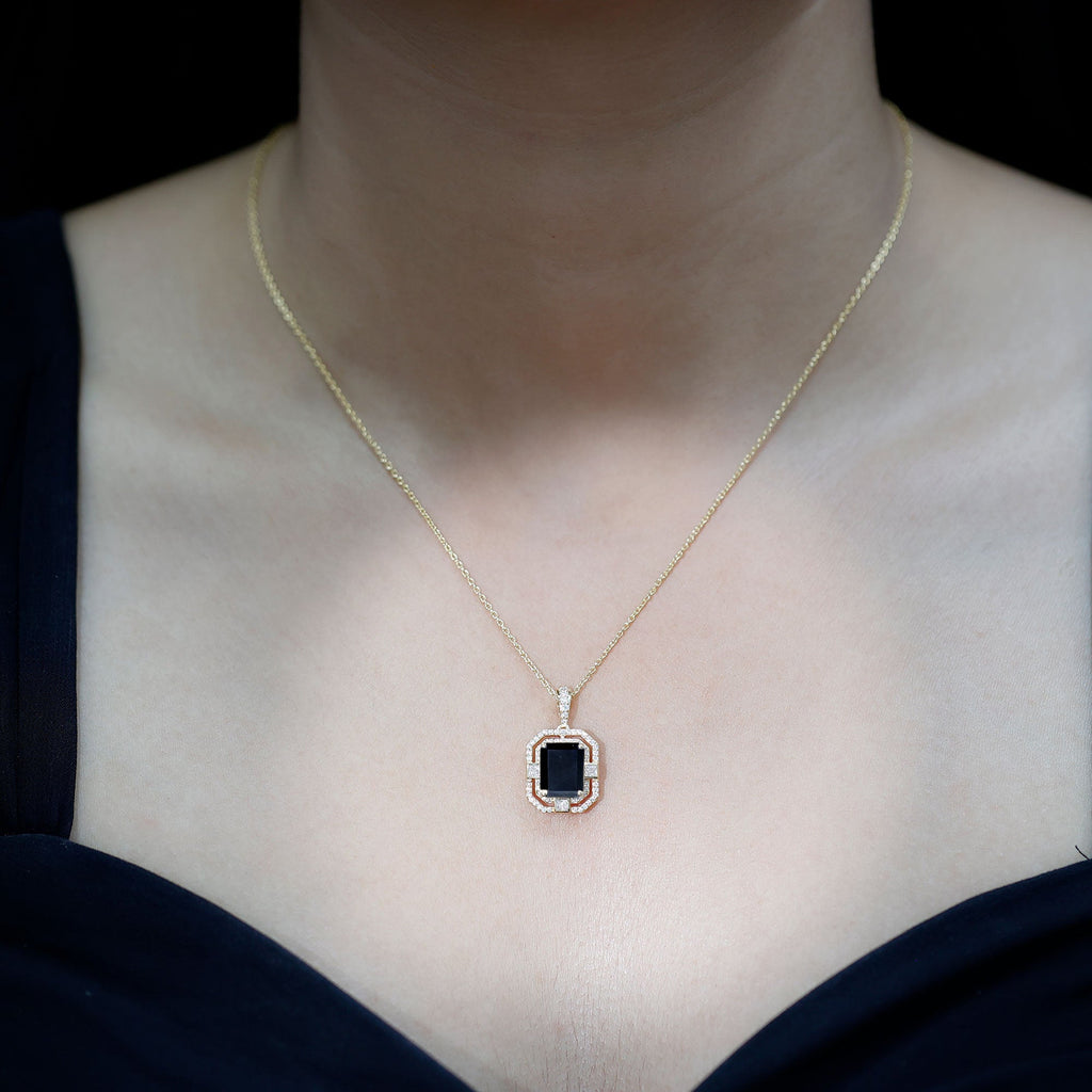 Vintage Inspired Octagon Created Black Diamond Pendant with Moissanite