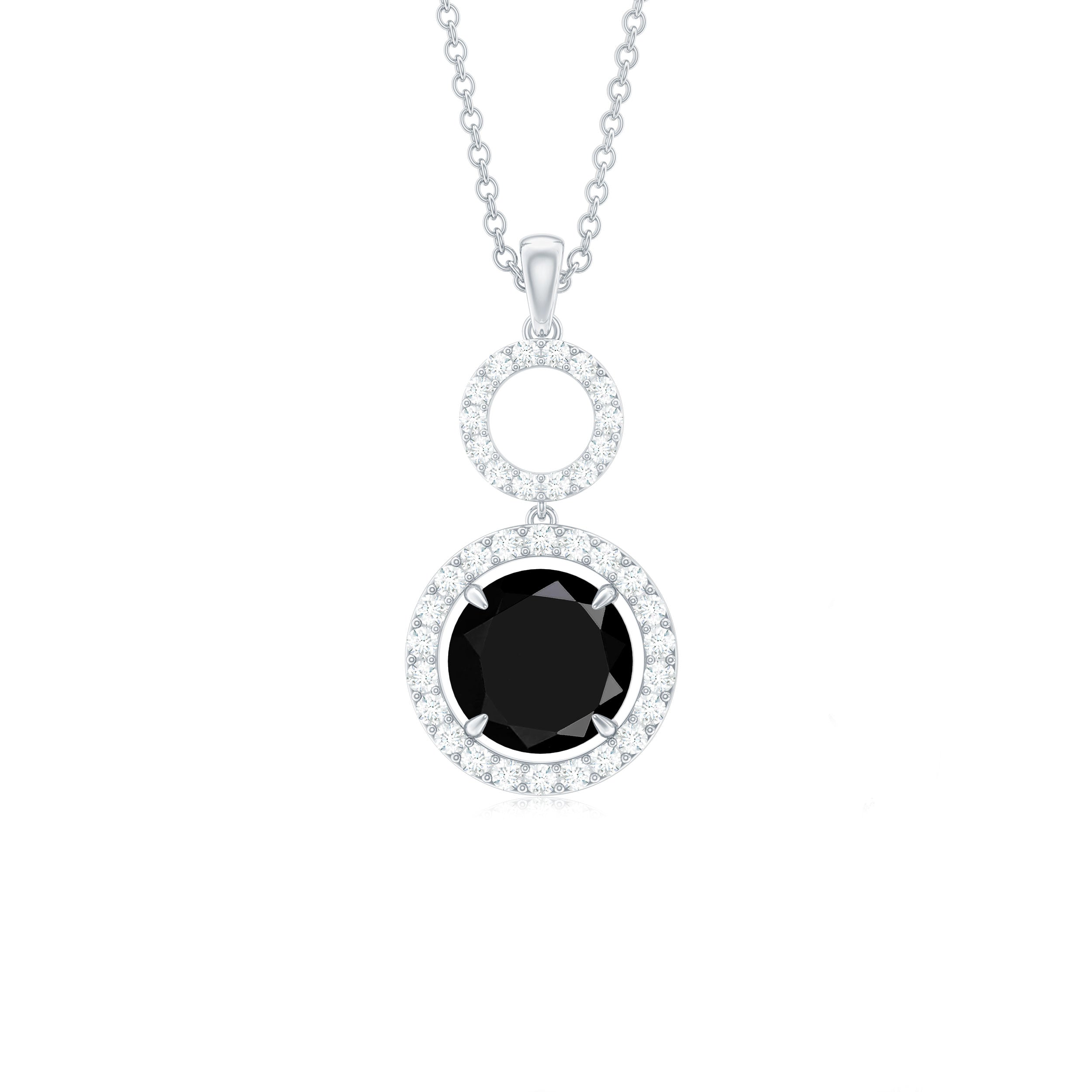 Lab Created Black Diamond Drop & Dangle Necklace with White Diamond