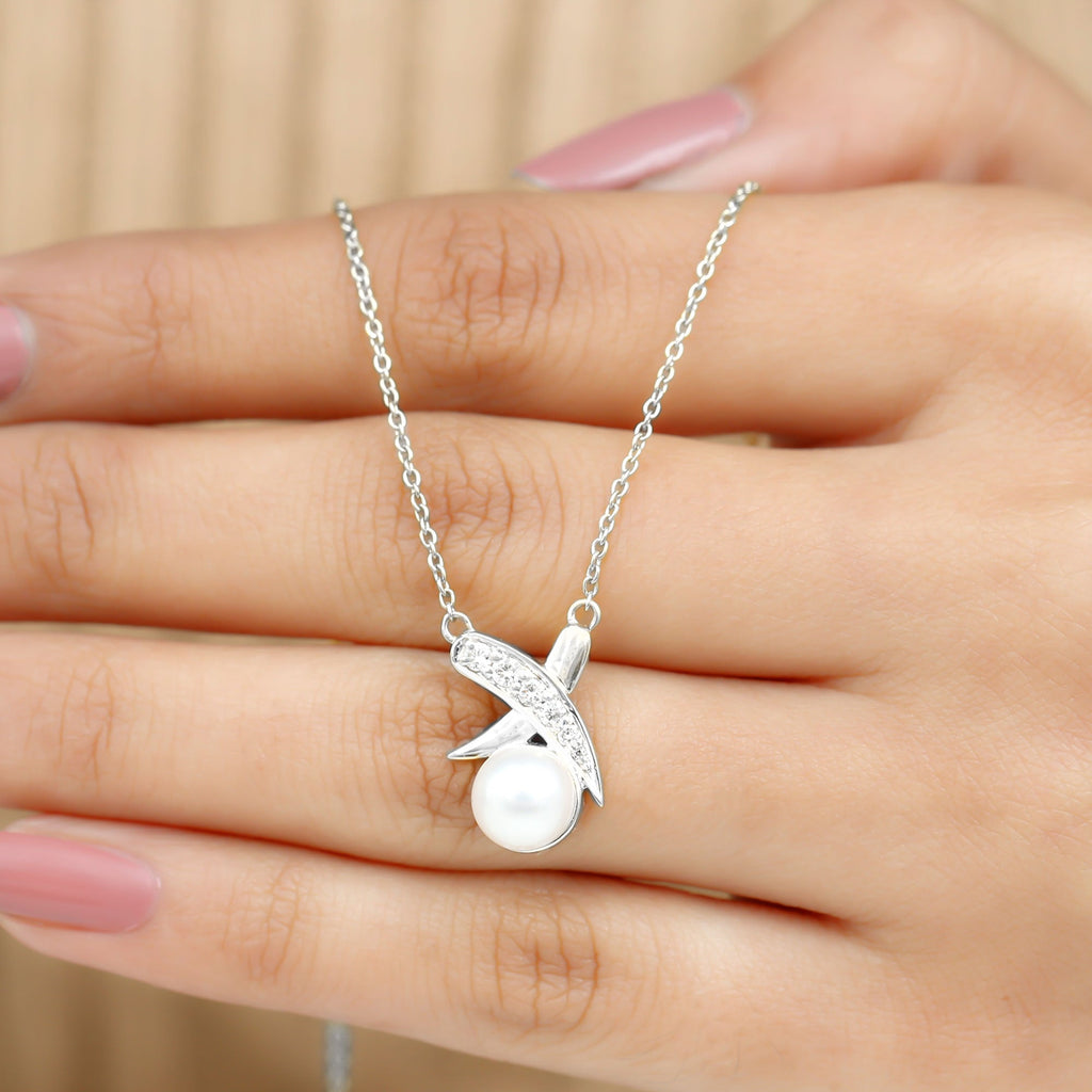 Real Freshwater Pearl and Diamond XO Necklace