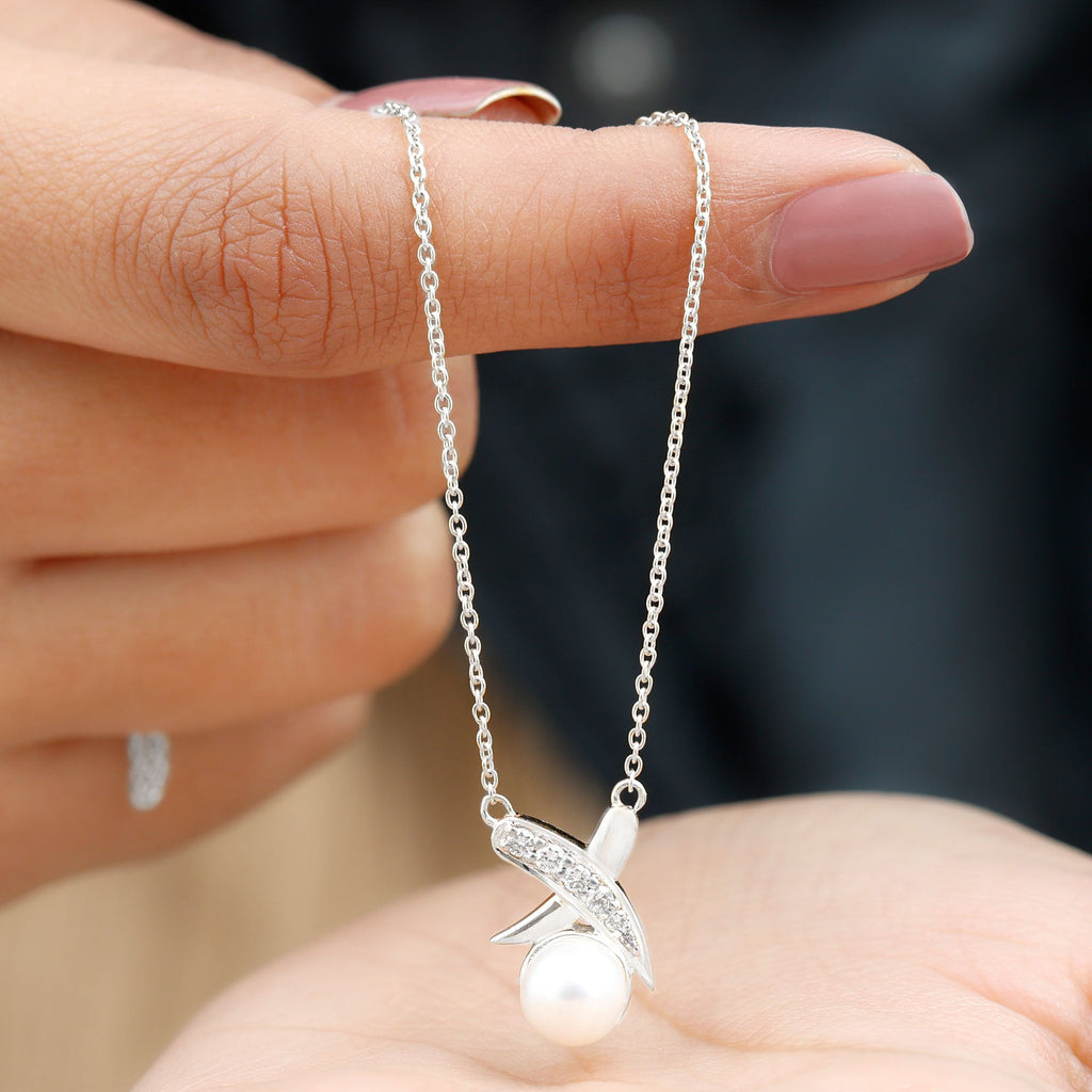 Real Freshwater Pearl and Diamond XO Necklace