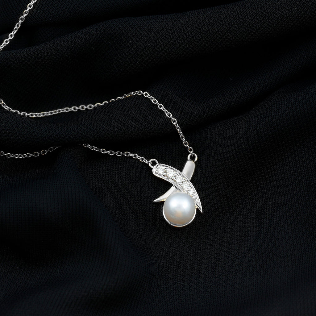Real Freshwater Pearl and Diamond XO Necklace