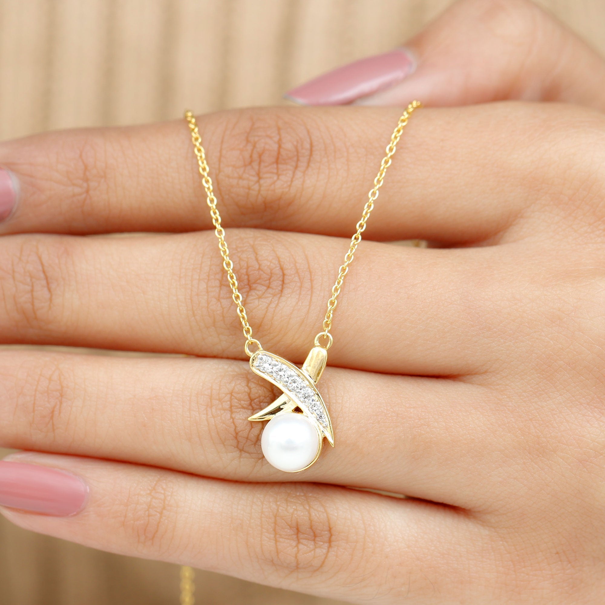 Real Freshwater Pearl and Diamond XO Necklace