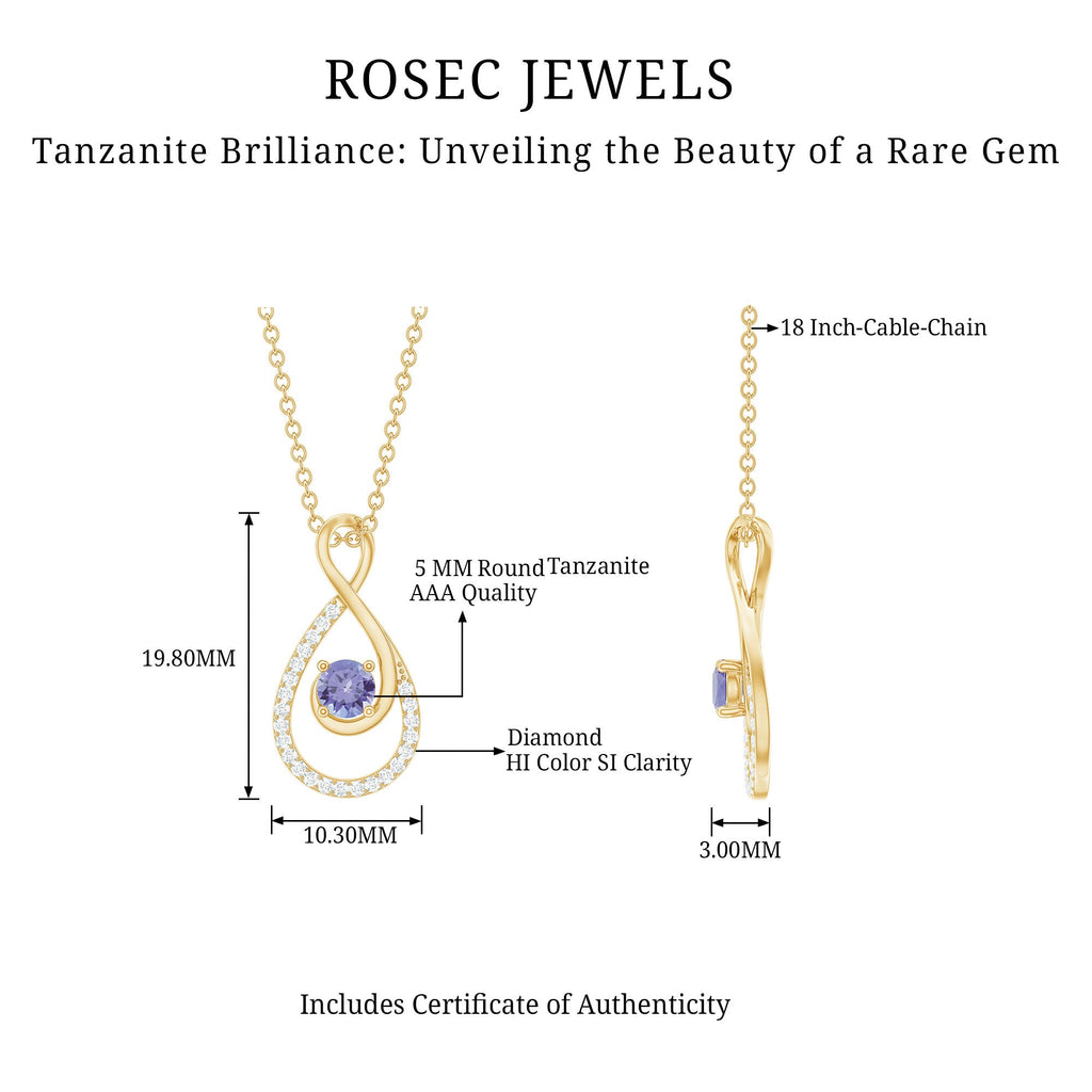 Genuine Tanzanite and Diamond Infinity Pendant Necklace With Chain