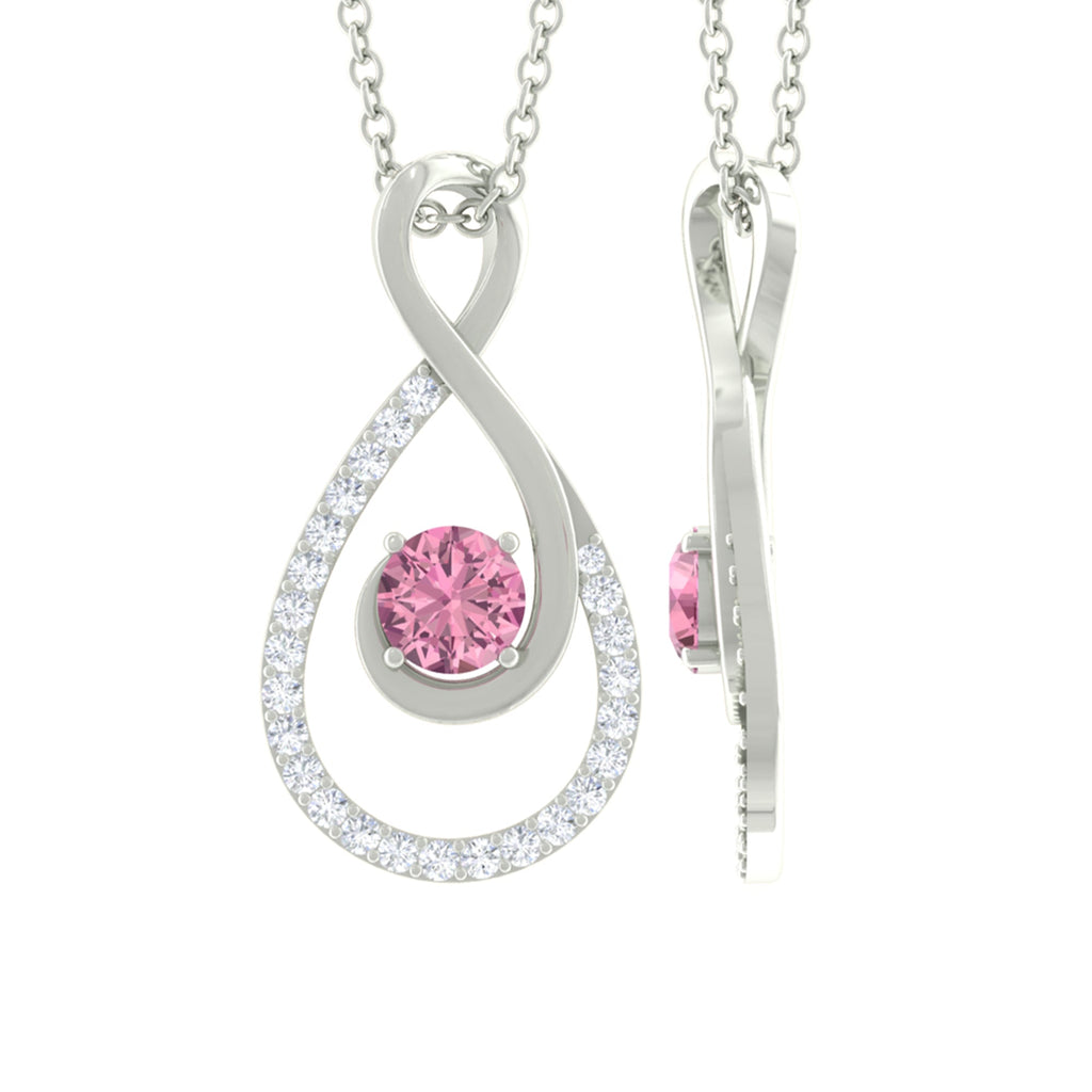 Pink Tourmaline and Diamond Teardrop Pendant Necklace